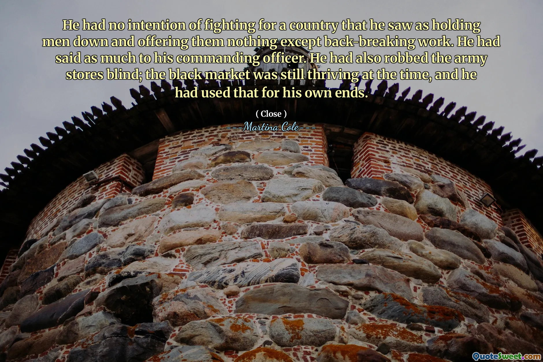 Nu avea nicio intenție de a lupta pentru o țară pe care a văzut-o ca ținea pe oameni în jos și să le ofere nimic, cu excepția muncii. Spusese la fel de mult ofițerului său de comandă. De asemenea, a jefuit magazinele armatei; Piața neagră era încă înfloritoare la acea vreme, iar el o folosise pentru propriile sale scopuri.