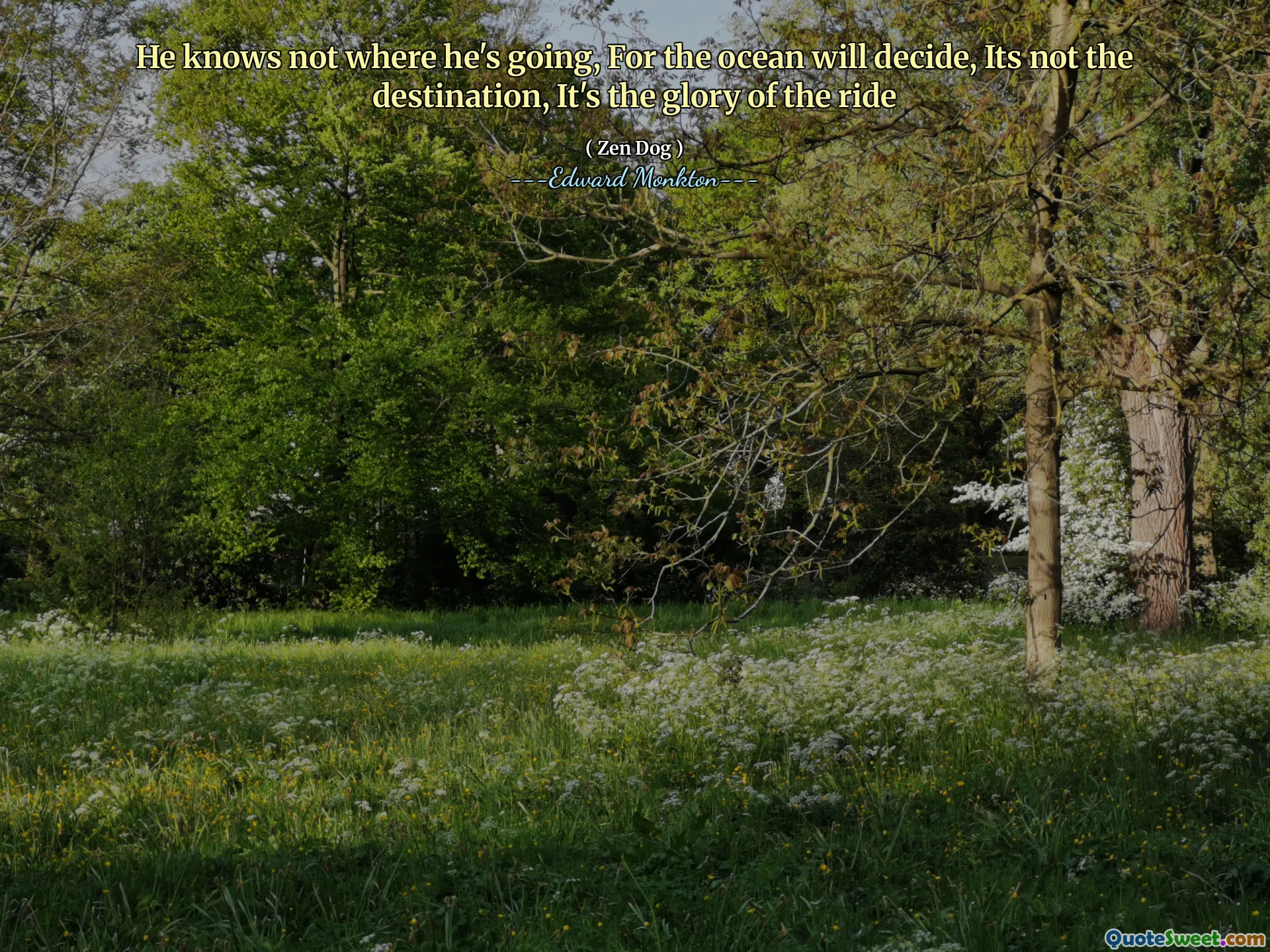 He knows not where he's going, For the ocean will decide, Its not the destination, It's the glory of the ride