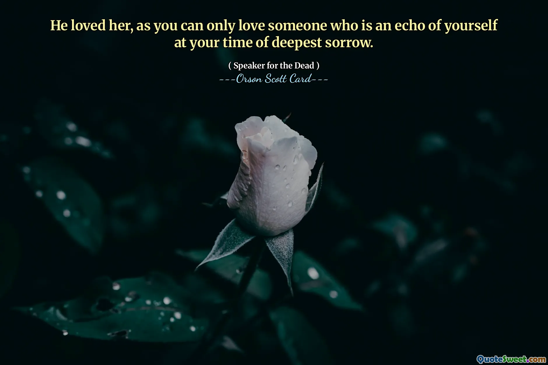 그는 그녀를 사랑했습니다. 가장 깊은 슬픔에 빠졌을 때 자신의 메아리인 사람만이 사랑할 수 있기 때문입니다.