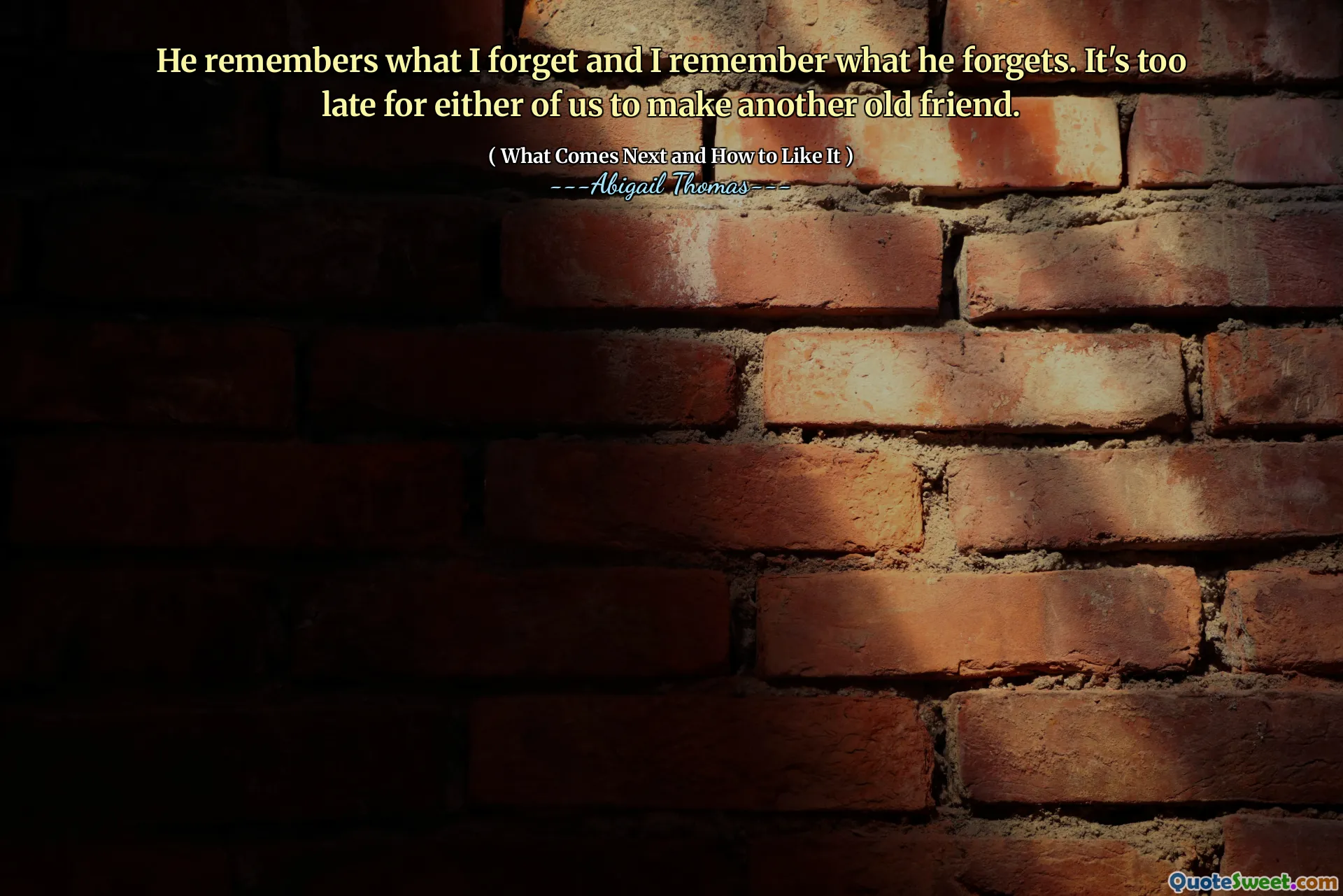 He remembers what I forget and I remember what he forgets. It's too late for either of us to make another old friend.