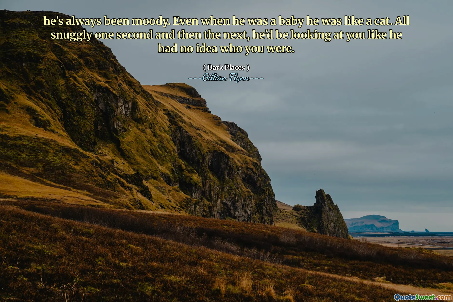 he's always been moody. Even when he was a baby he was like a cat. All snuggly one second and then the next, he'd be looking at you like he had no idea who you were.