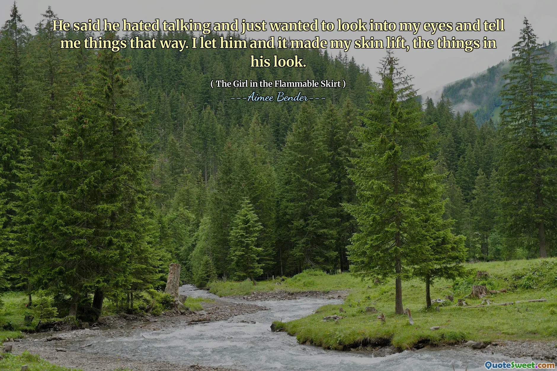 He said he hated talking and just wanted to look into my eyes and tell me things that way. I let him and it made my skin lift, the things in his look.