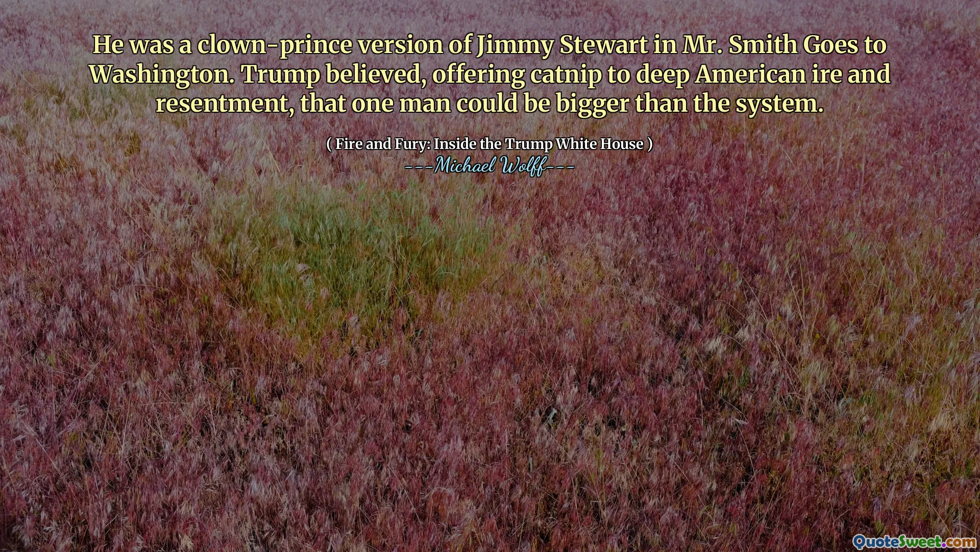 He was a clown-prince version of Jimmy Stewart in Mr. Smith Goes to Washington. Trump believed, offering catnip to deep American ire and resentment, that one man could be bigger than the system.