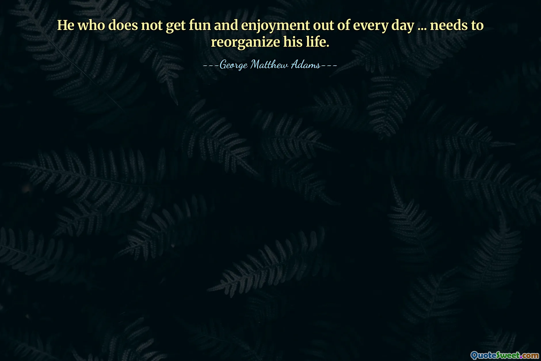 He who does not get fun and enjoyment out of every day ... needs to reorganize his life.