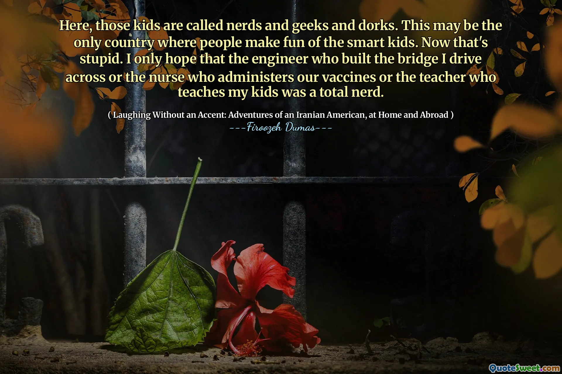 Here, those kids are called nerds and geeks and dorks. This may be the only country where people make fun of the smart kids. Now that's stupid. I only hope that the engineer who built the bridge I drive across or the nurse who administers our vaccines or the teacher who teaches my kids was a total nerd.