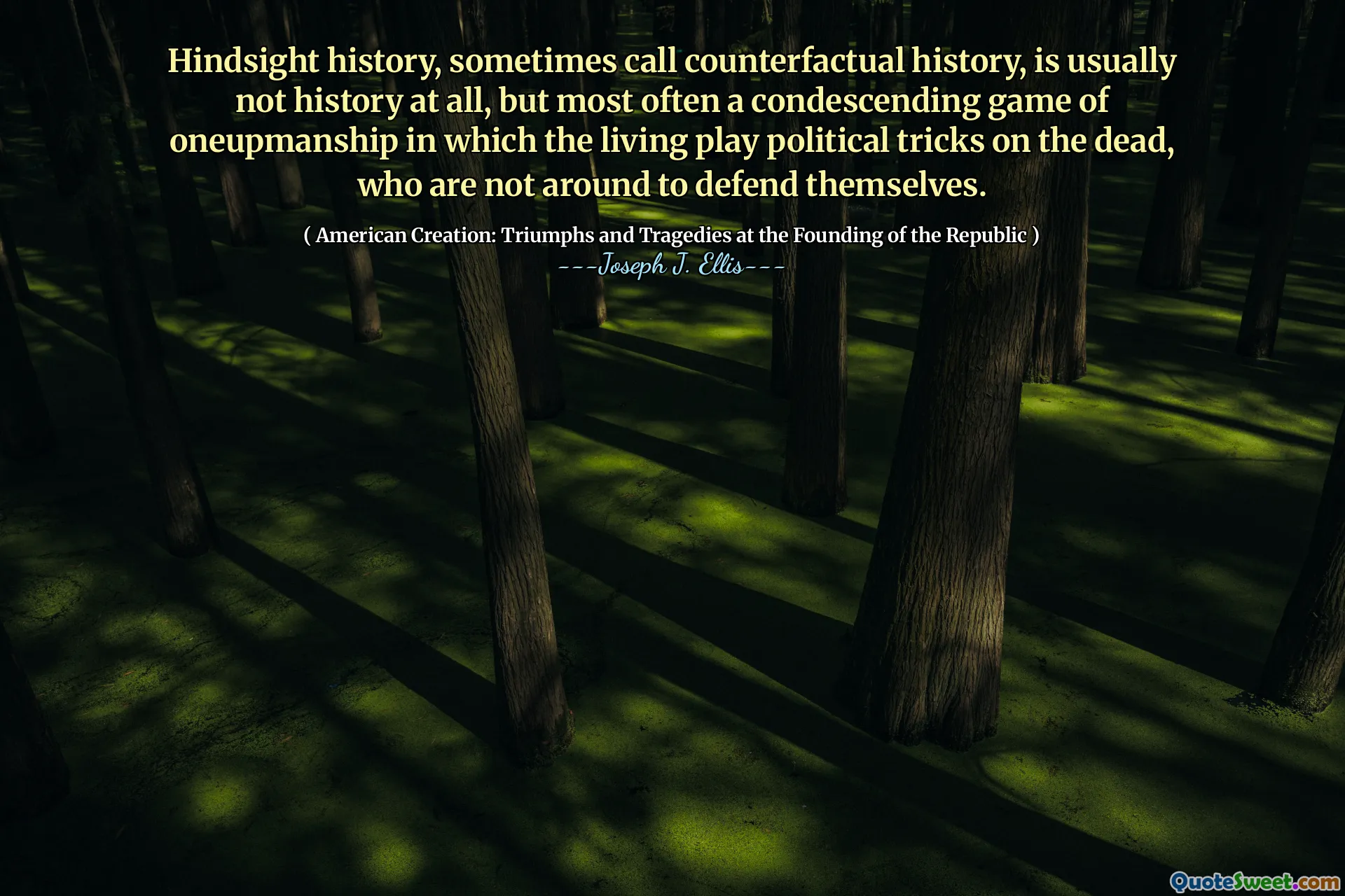 إن تاريخ الإدراك المتأخر ، الذي يطلق عليه أحيانًا التاريخ المضاد للعلاج ، ليس تاريخًا على الإطلاق ، ولكن في أغلب الأحيان لعبة مملوءة بعملية واحدة تلعب فيها الحيل السياسية الحية على الموتى ، الذين لا يتجهون إلى الدفاع عن أنفسهم.