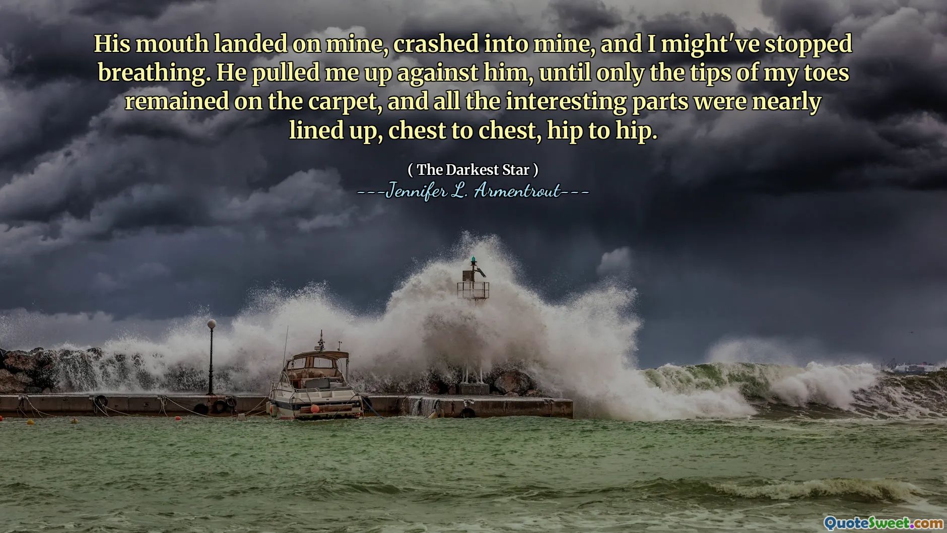 His mouth landed on mine, crashed into mine, and I might've stopped breathing. He pulled me up against him, until only the tips of my toes remained on the carpet, and all the interesting parts were nearly lined up, chest to chest, hip to hip.