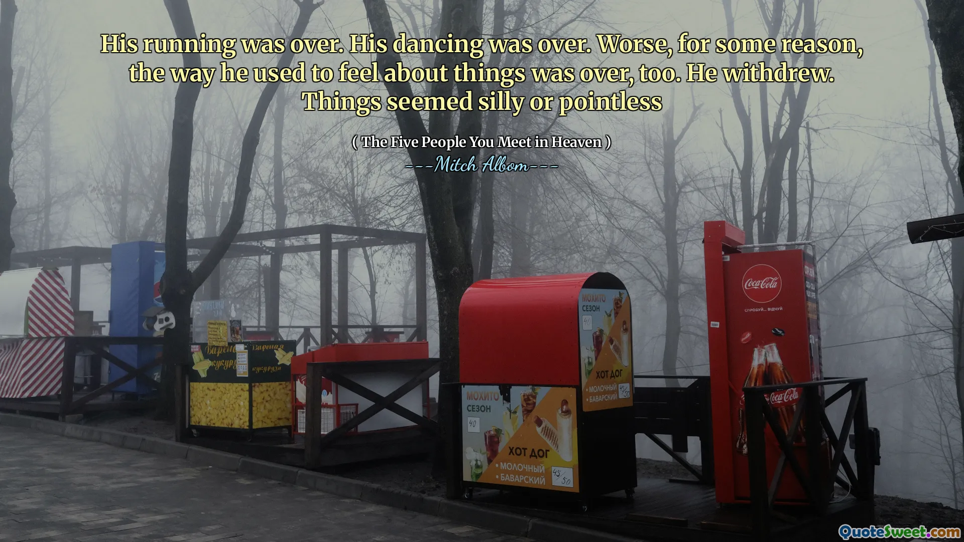 Sein Laufen war vorbei. Sein Tanzen war vorbei. Schlimmer noch, aus irgendeinem Grund war auch die Art und Weise, wie er sich in Bezug auf die Dinge fühlte, auch vorbei. Er zog sich zurück. Die Dinge schienen albern oder sinnlos zu sein