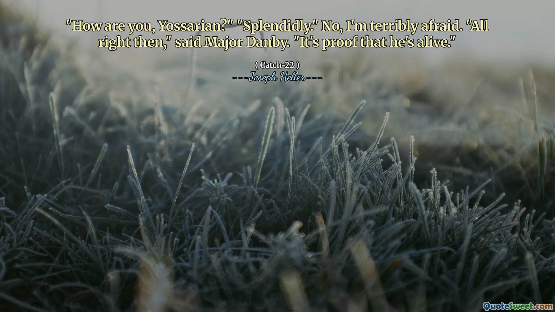 "Hvordan har du det, yossarian?" "Fantastisk." Nei, jeg er veldig redd. "OK da," sa major Danby. "Det er et bevis på at han er i live."