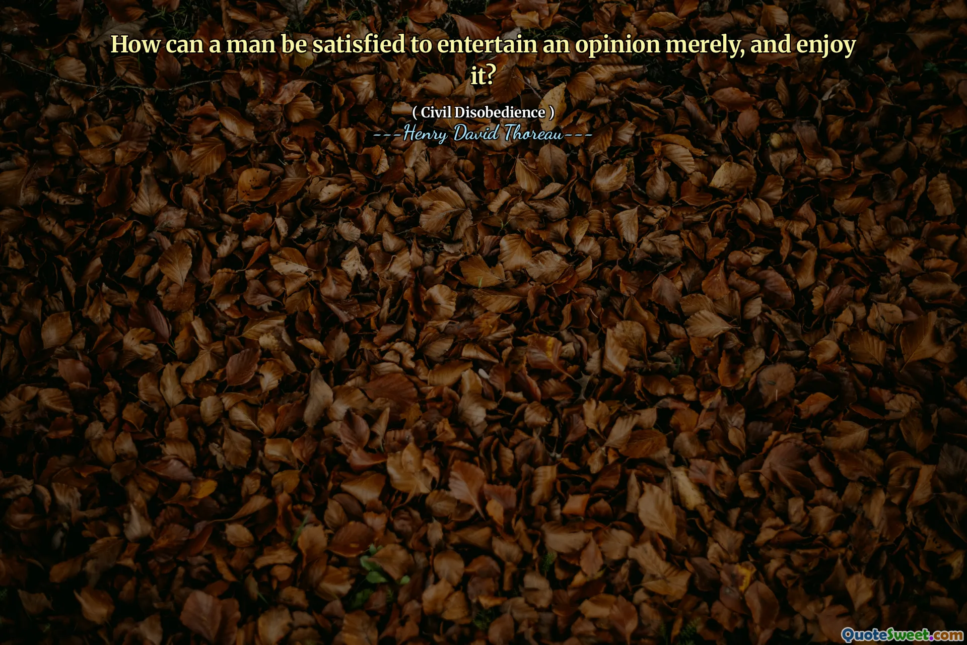 How can a man be satisfied to entertain an opinion merely, and enjoy it?