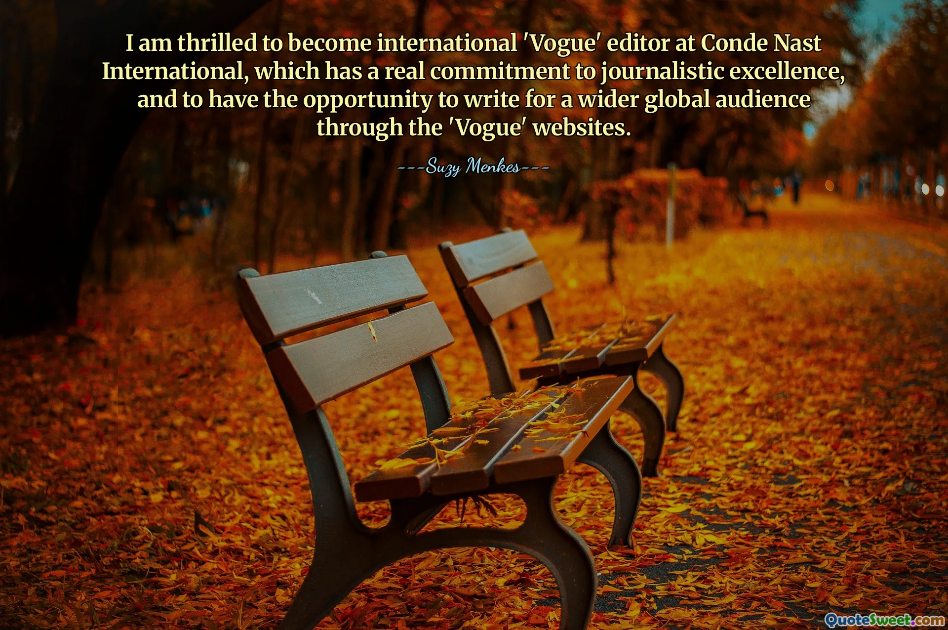 I am thrilled to become international 'Vogue' editor at Conde Nast International, which has a real commitment to journalistic excellence, and to have the opportunity to write for a wider global audience through the 'Vogue' websites.