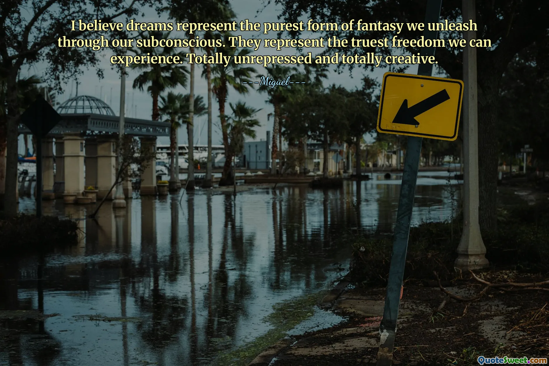 I believe dreams represent the purest form of fantasy we unleash through our subconscious. They represent the truest freedom we can experience. Totally unrepressed and totally creative.