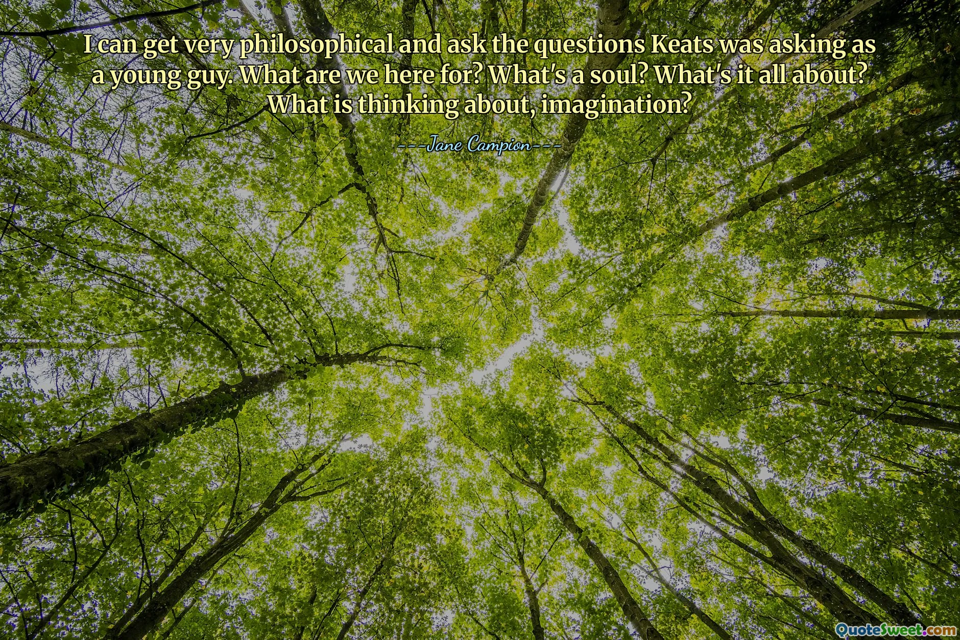 I can get very philosophical and ask the questions Keats was asking as a young guy. What are we here for? What's a soul? What's it all about? What is thinking about, imagination?