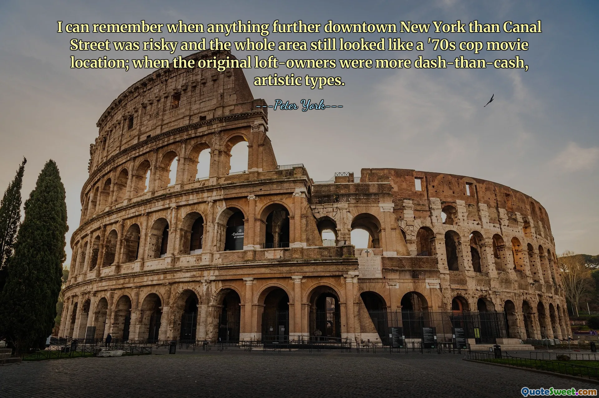I can remember when anything further downtown New York than Canal Street was risky and the whole area still looked like a '70s cop movie location; when the original loft-owners were more dash-than-cash, artistic types.