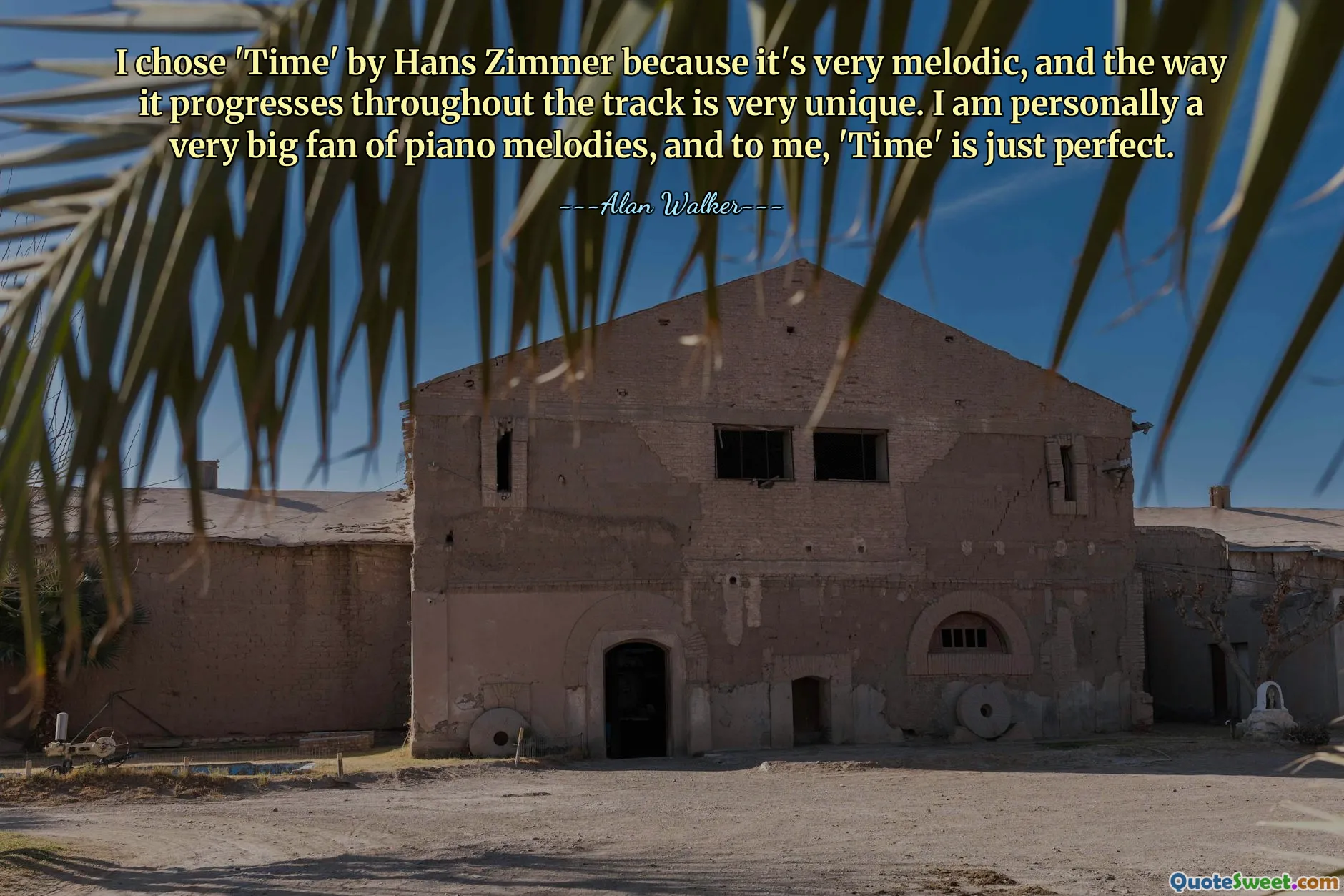 I chose 'Time' by Hans Zimmer because it's very melodic, and the way it progresses throughout the track is very unique. I am personally a very big fan of piano melodies, and to me, 'Time' is just perfect.