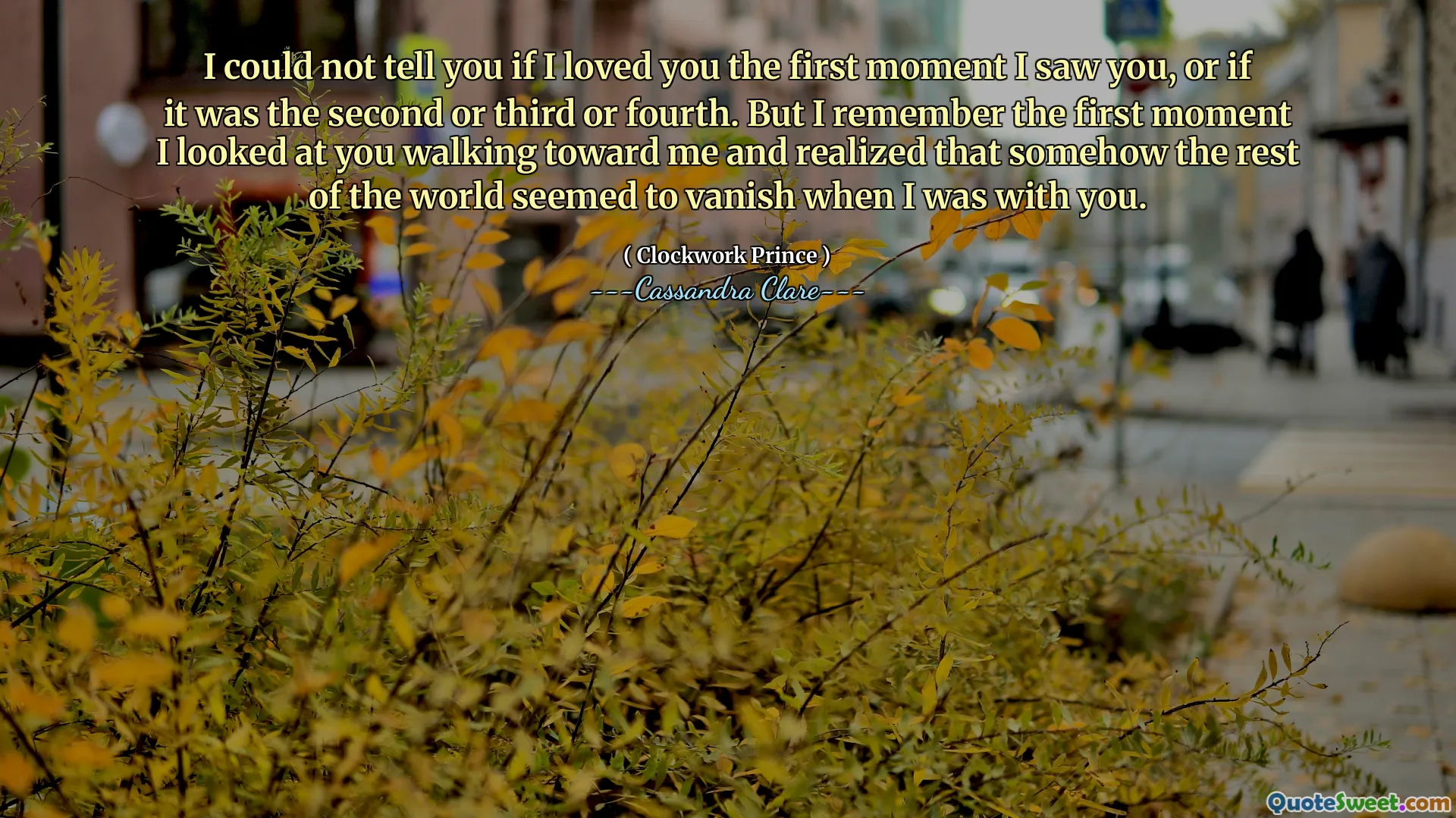 I could not tell you if I loved you the first moment I saw you, or if it was the second or third or fourth. But I remember the first moment I looked at you walking toward me and realized that somehow the rest of the world seemed to vanish when I was with you.