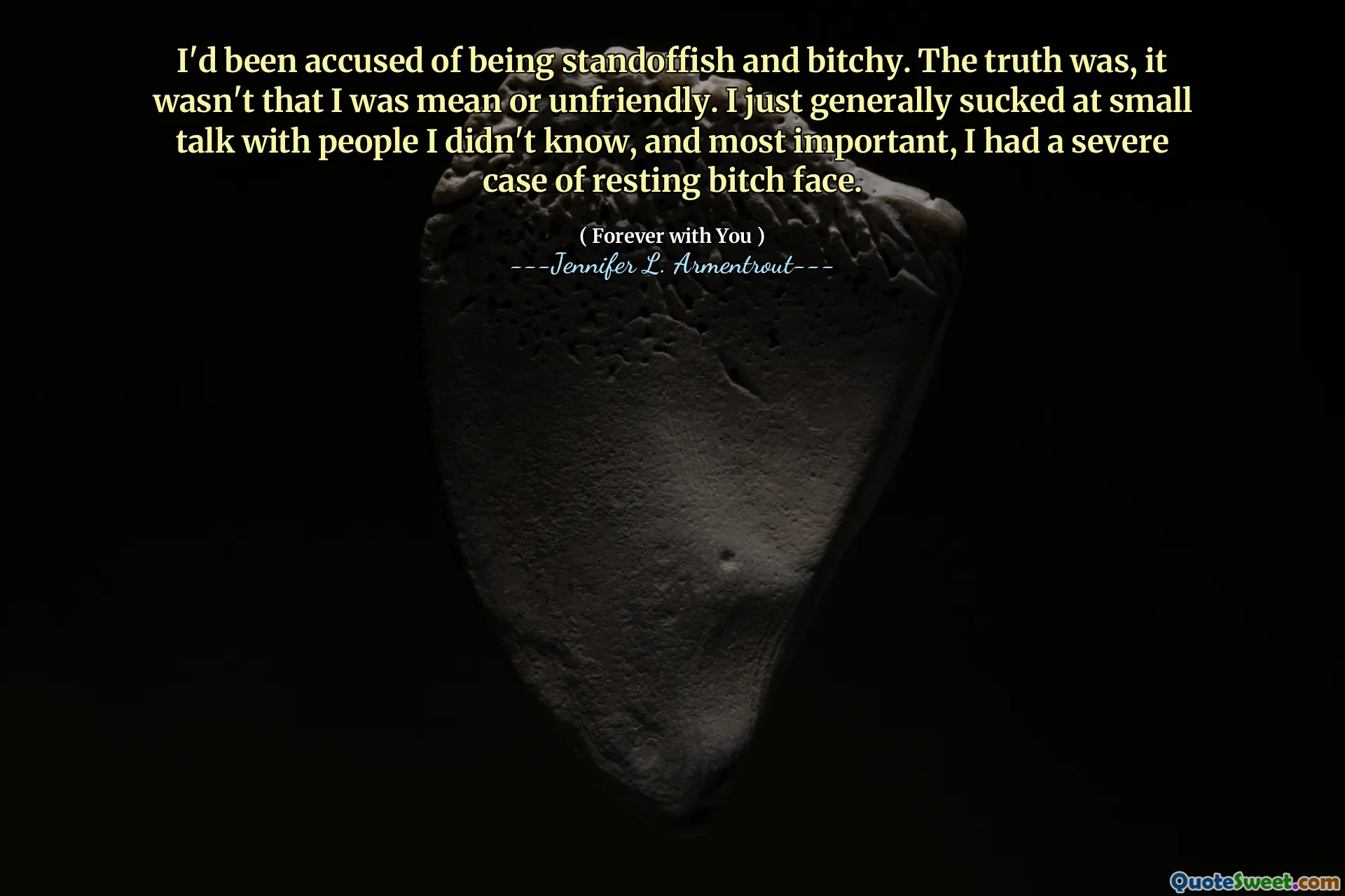 I'd been accused of being standoffish and bitchy. The truth was, it wasn't that I was mean or unfriendly. I just generally sucked at small talk with people I didn't know, and most important, I had a severe case of resting bitch face.