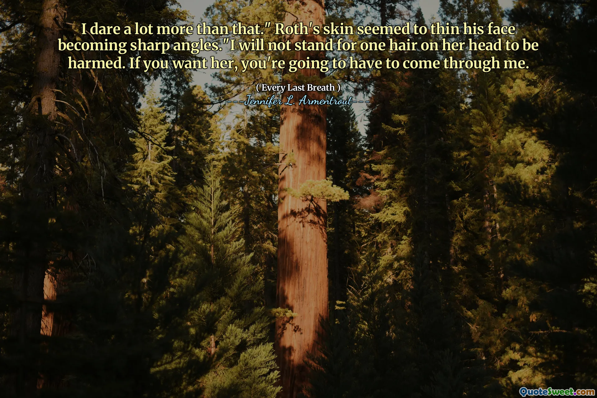 I dare a lot more than that." Roth's skin seemed to thin his face becoming sharp angles."I will not stand for one hair on her head to be harmed. If you want her, you're going to have to come through me.