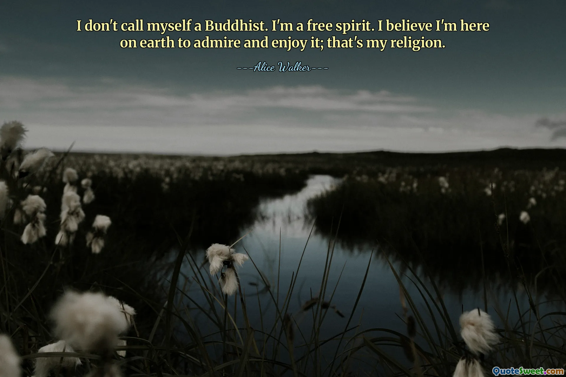 I don't call myself a Buddhist. I'm a free spirit. I believe I'm here on earth to admire and enjoy it; that's my religion.