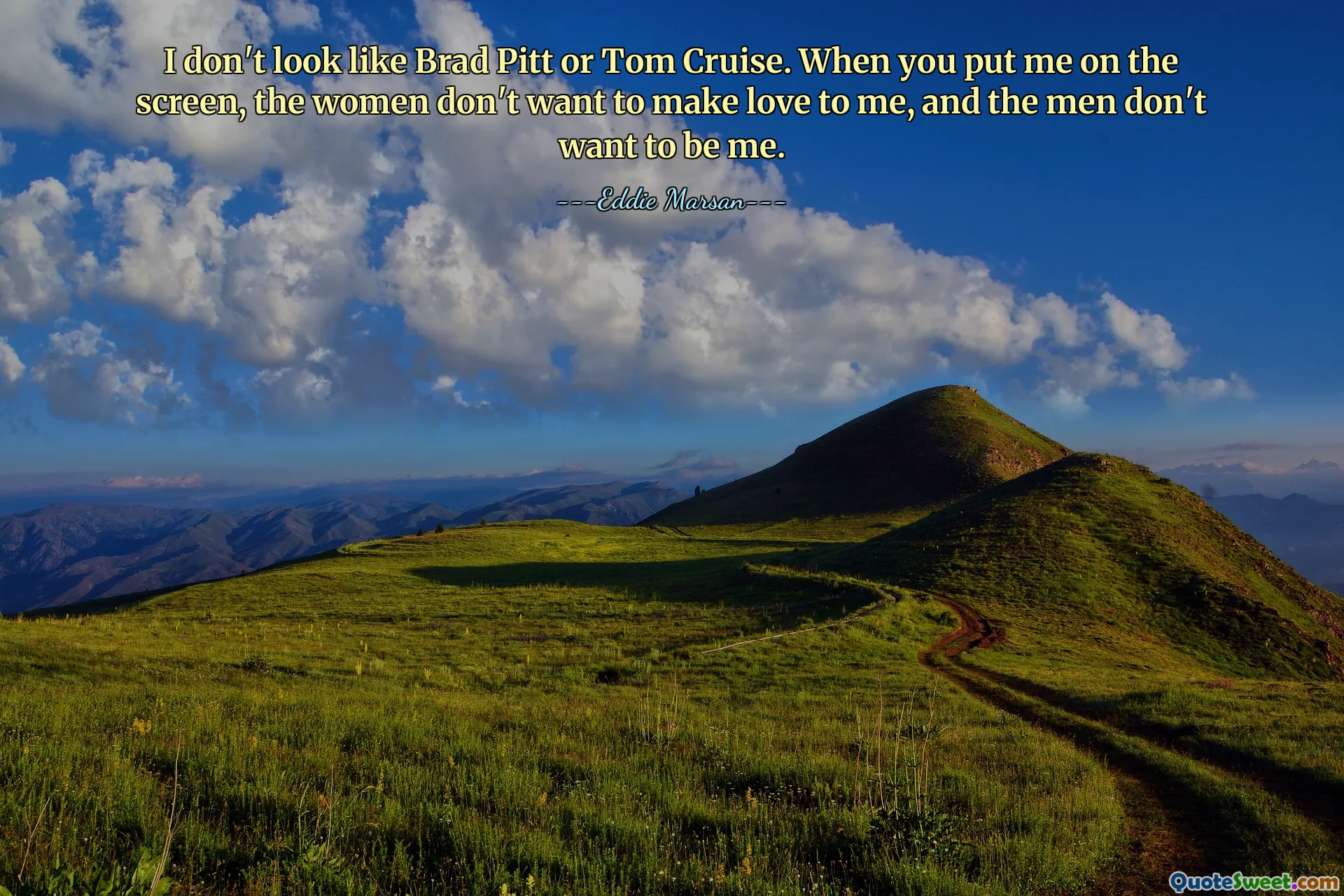 I don't look like Brad Pitt or Tom Cruise. When you put me on the screen, the women don't want to make love to me, and the men don't want to be me.