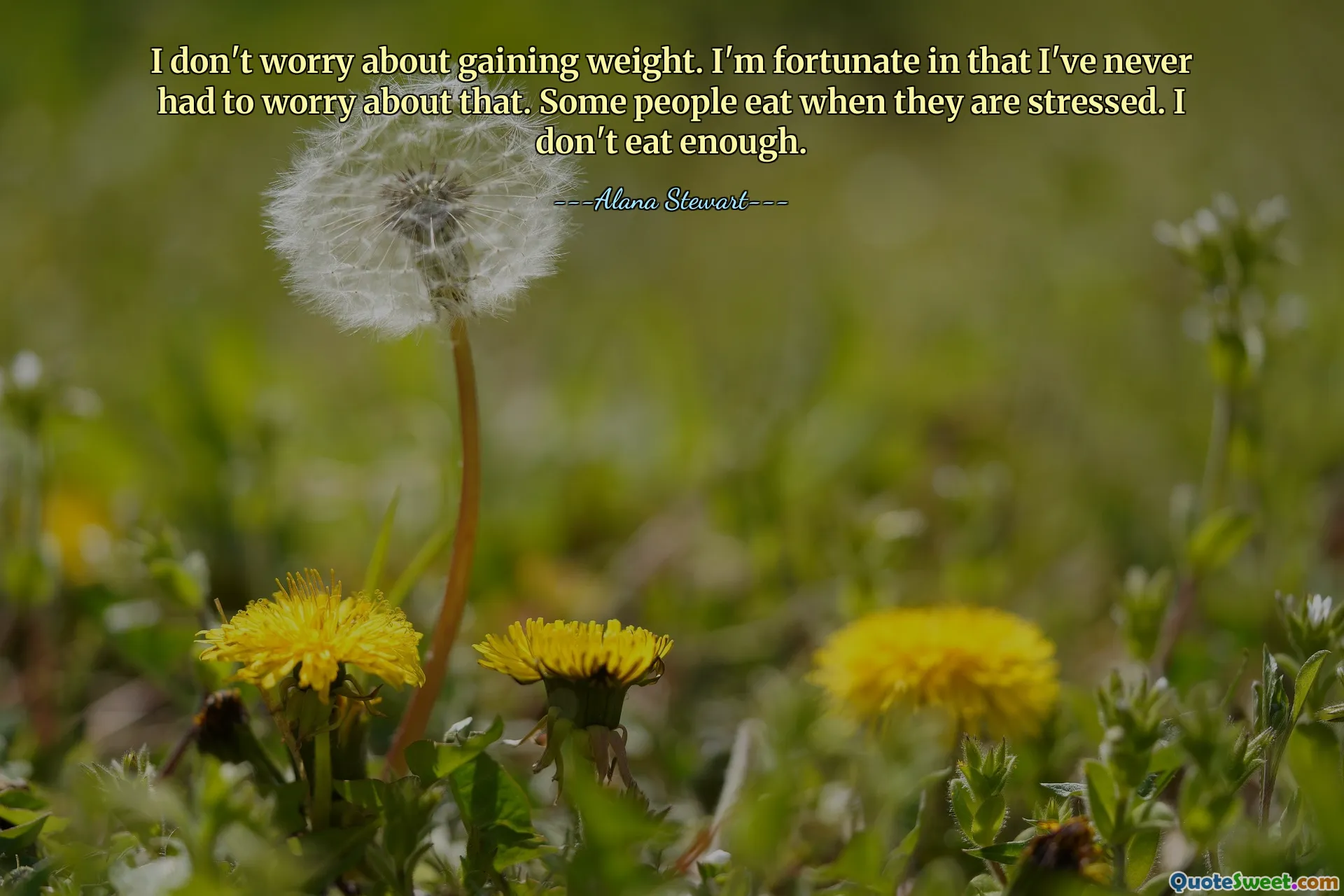 I don't worry about gaining weight. I'm fortunate in that I've never had to worry about that. Some people eat when they are stressed. I don't eat enough.