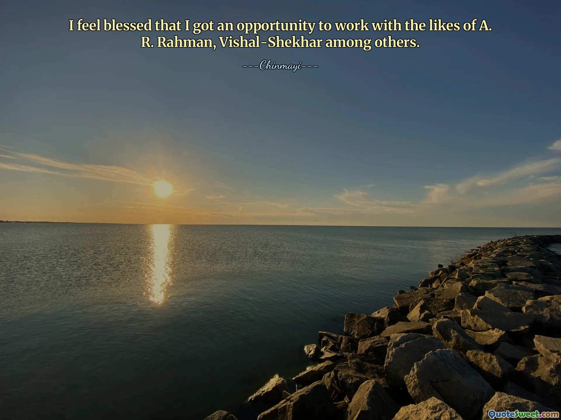 I feel blessed that I got an opportunity to work with the likes of A. R. Rahman, Vishal-Shekhar among others.