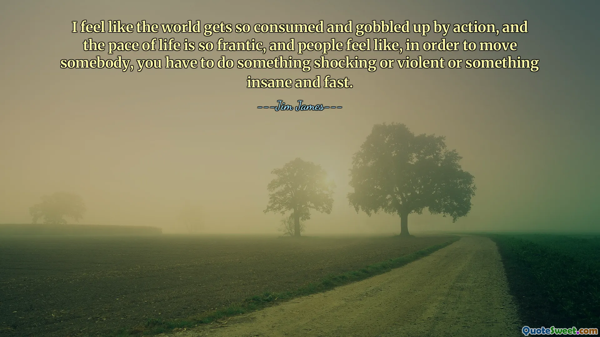 I feel like the world gets so consumed and gobbled up by action, and the pace of life is so frantic, and people feel like, in order to move somebody, you have to do something shocking or violent or something insane and fast.