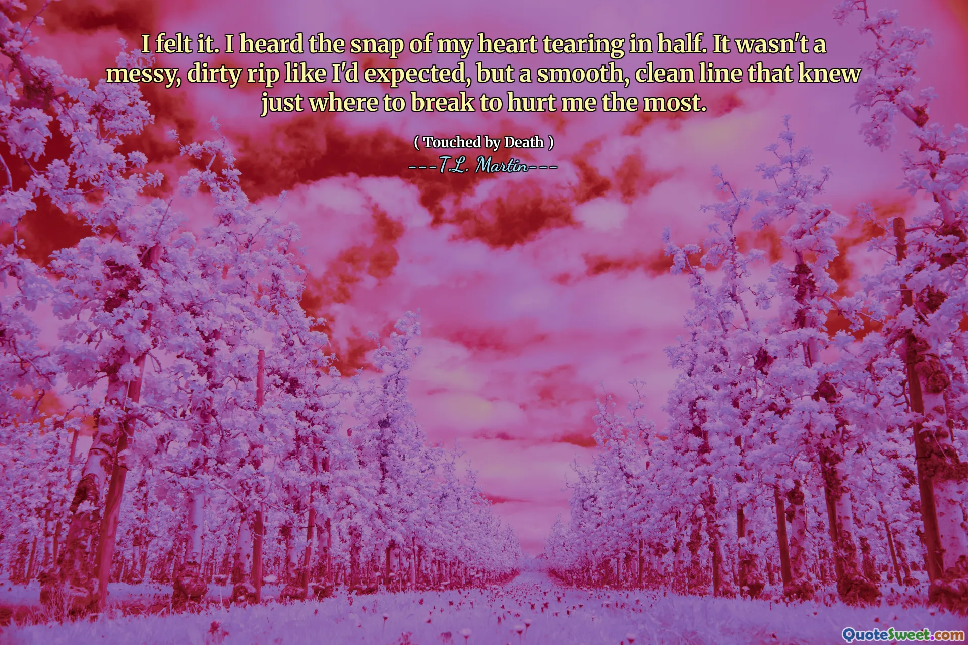 I felt it. I heard the snap of my heart tearing in half. It wasn't a messy, dirty rip like I'd expected, but a smooth, clean line that knew just where to break to hurt me the most.