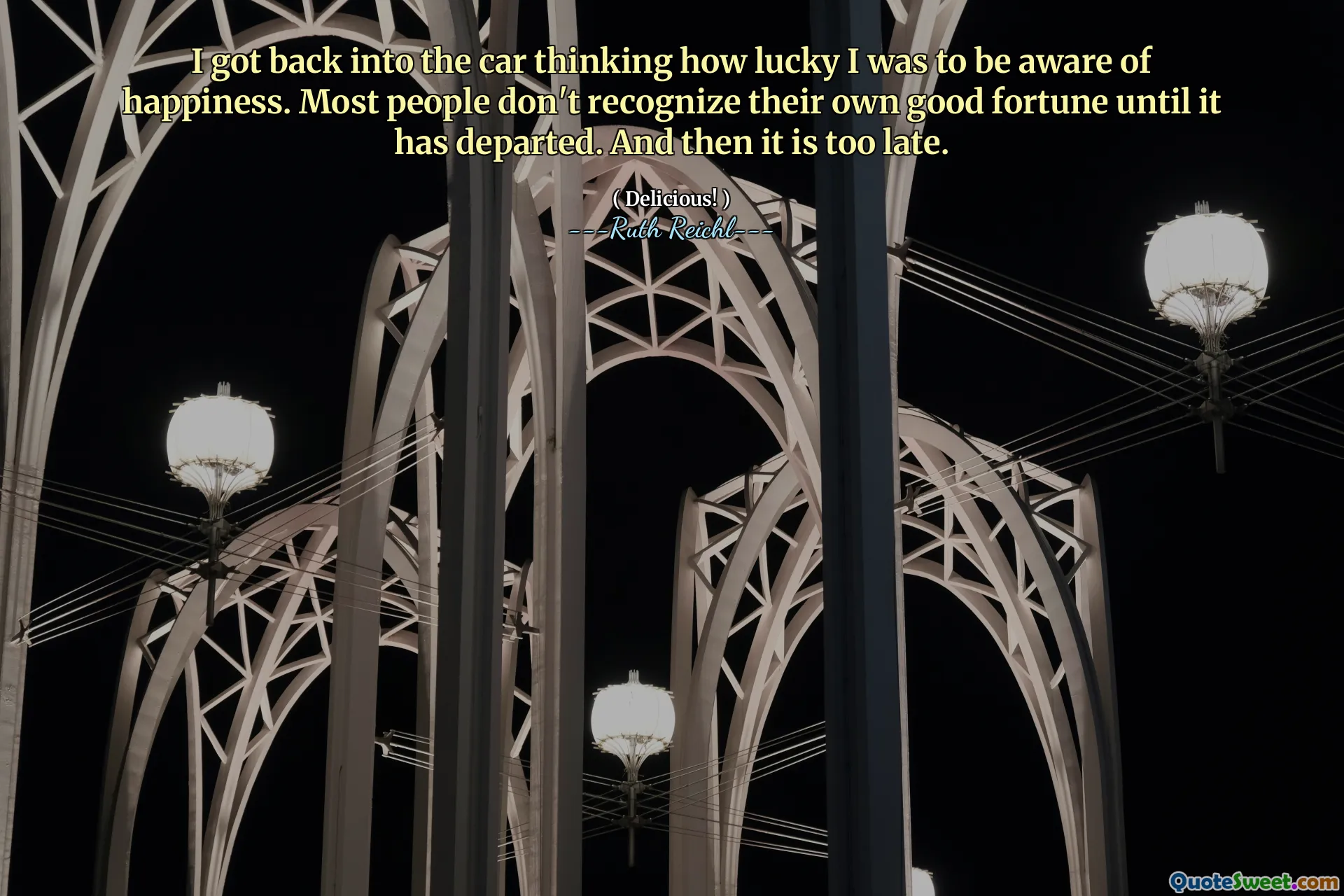 I got back into the car thinking how lucky I was to be aware of happiness. Most people don't recognize their own good fortune until it has departed. And then it is too late.