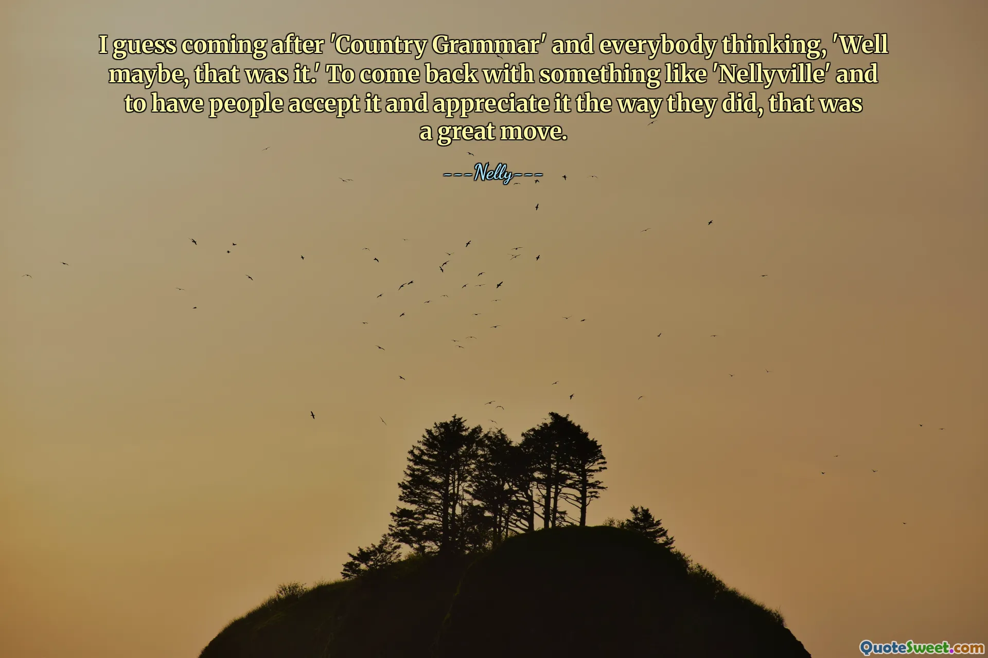 Je suppose que c'est après "Country Grammar" et tout le monde pensait: "Eh bien, peut-être que c'était ça." Revenir avec quelque chose comme « Nellyville » et faire en sorte que les gens l'acceptent et l'apprécient comme ils l'ont fait, c'était une excellente initiative.