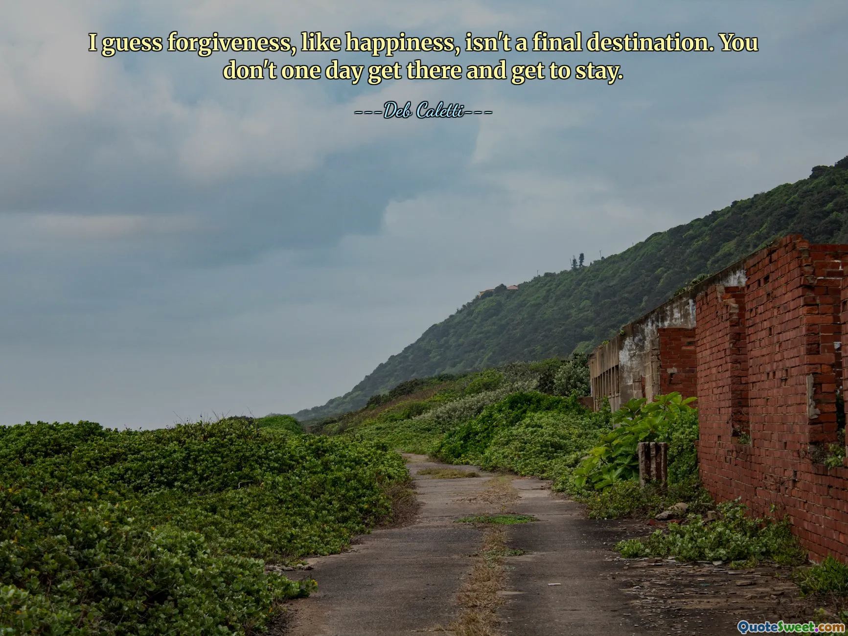I guess forgiveness, like happiness, isn't a final destination. You don't one day get there and get to stay.