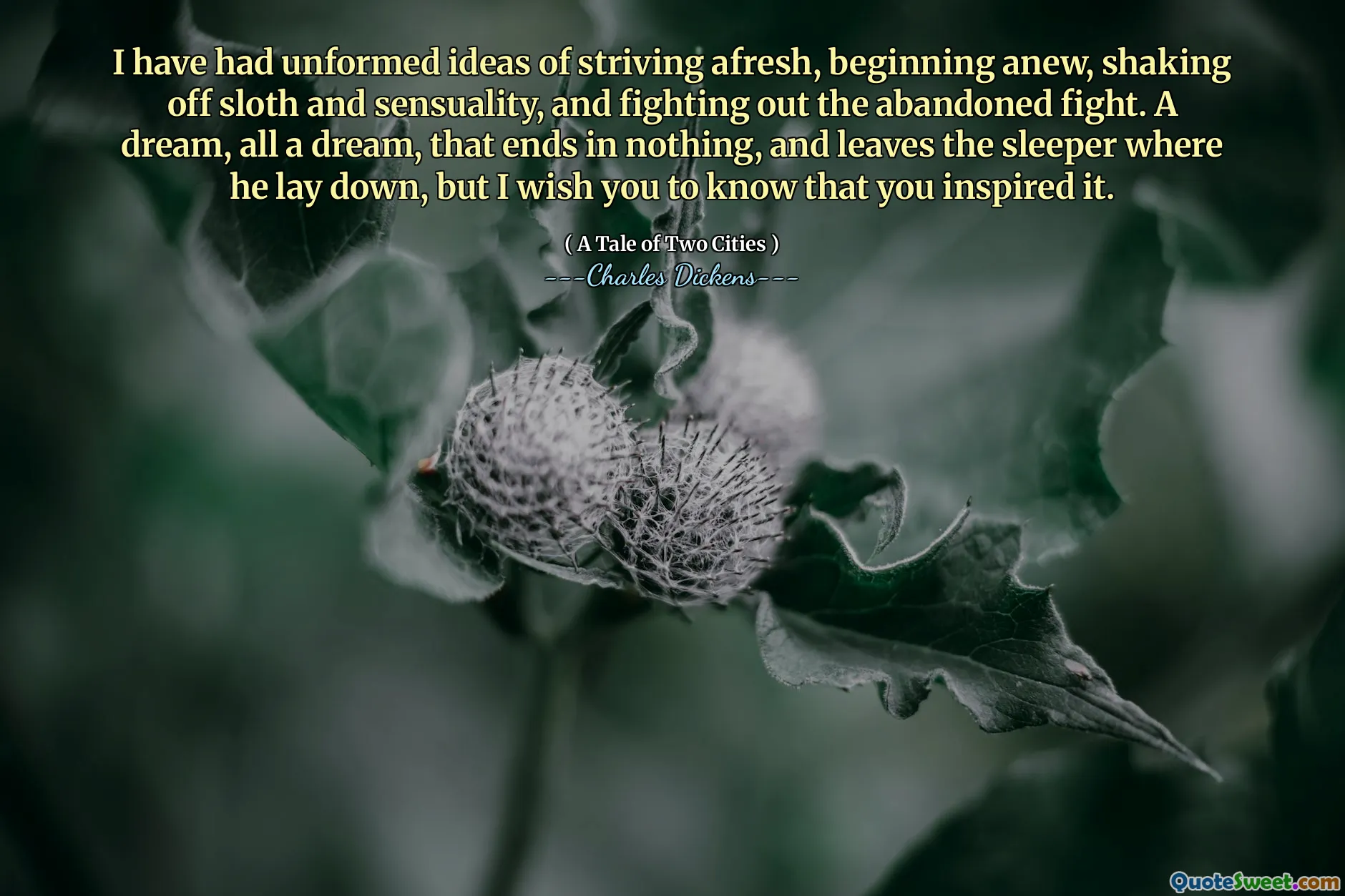 I have had unformed ideas of striving afresh, beginning anew, shaking off sloth and sensuality, and fighting out the abandoned fight. A dream, all a dream, that ends in nothing, and leaves the sleeper where he lay down, but I wish you to know that you inspired it.