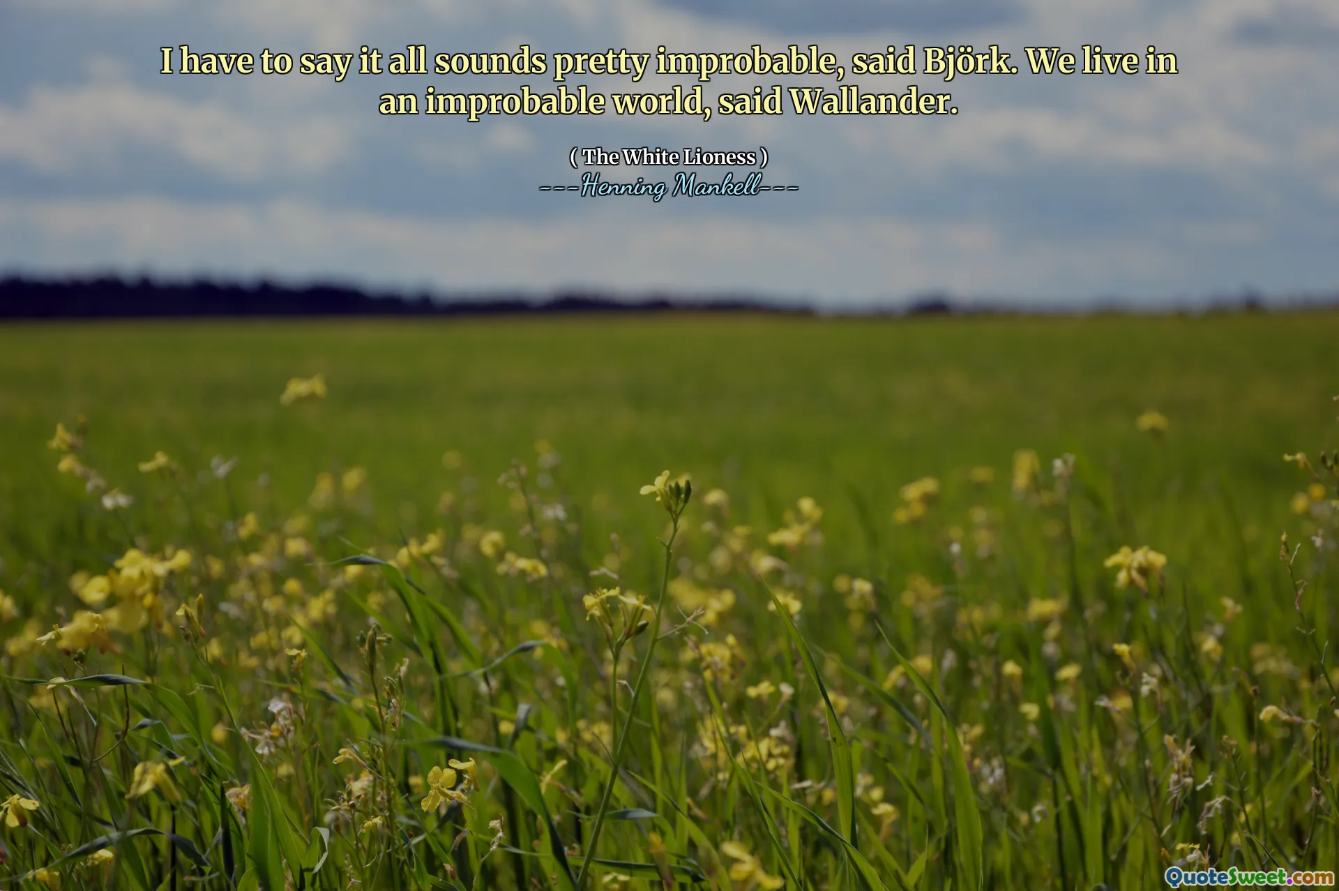 I have to say it all sounds pretty improbable, said Björk. We live in an improbable world, said Wallander.