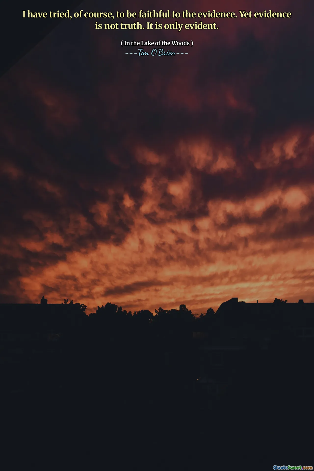 I have tried, of course, to be faithful to the evidence. Yet evidence is not truth. It is only evident.