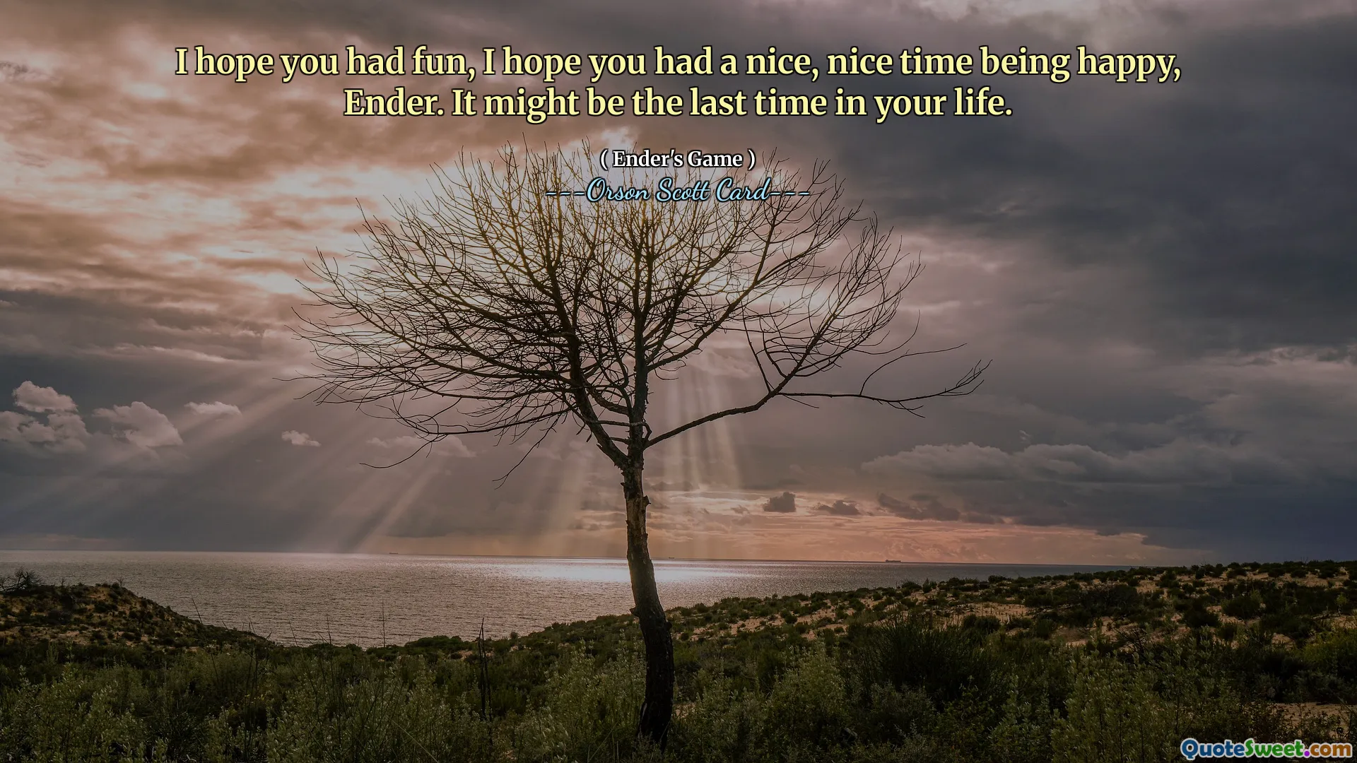 Jeg håper du hadde det gøy, jeg håper du hadde en fin, fin tid med å være glad, Ender. Det kan være siste gang i livet ditt.