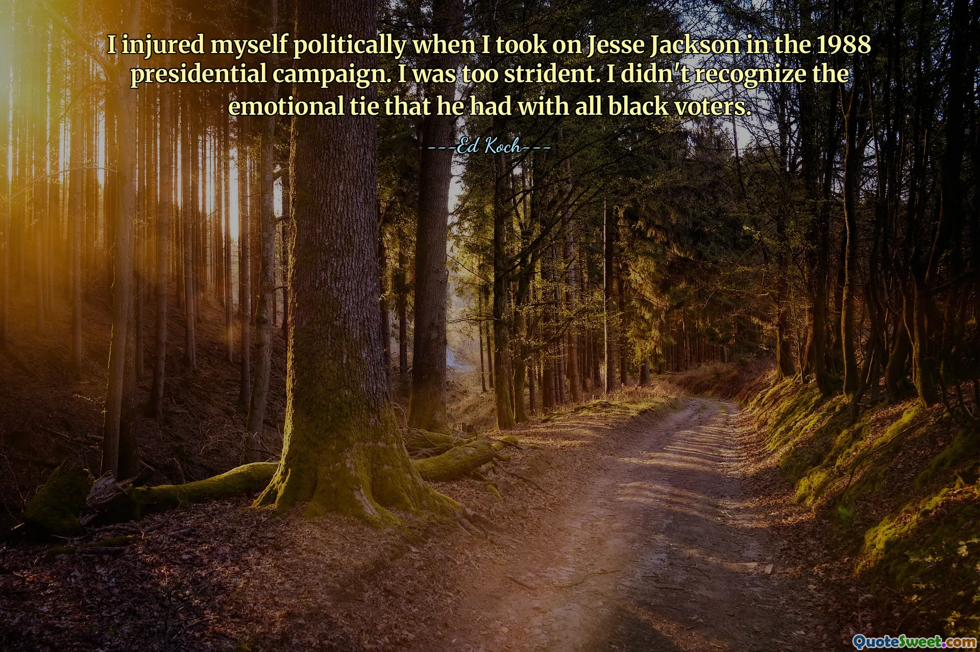 Jeg skadet meg selv politisk da jeg tok imot Jesse Jackson i presidentkampanjen i 1988. Jeg var for sur. Jeg kjente ikke igjen det følelsesmessige båndet han hadde med alle svarte velgere.