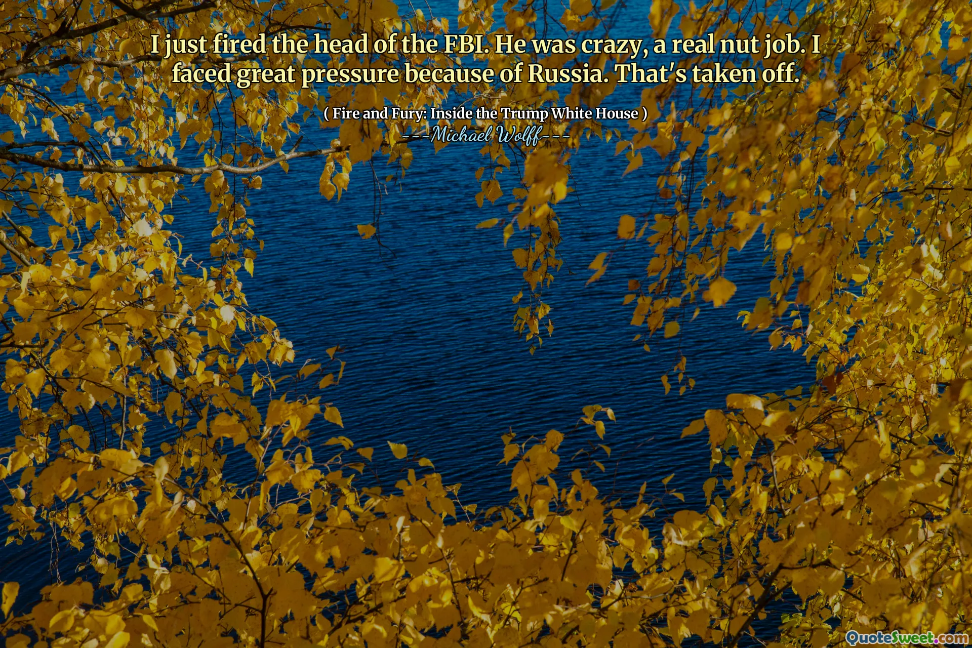 I just fired the head of the FBI. He was crazy, a real nut job. I faced great pressure because of Russia. That's taken off.