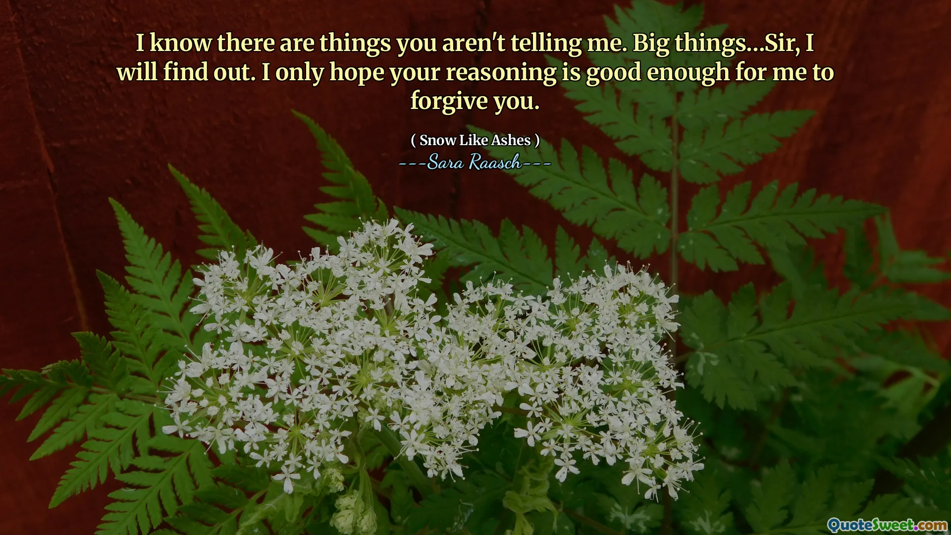 I know there are things you aren't telling me. Big things…Sir, I will find out. I only hope your reasoning is good enough for me to forgive you.
