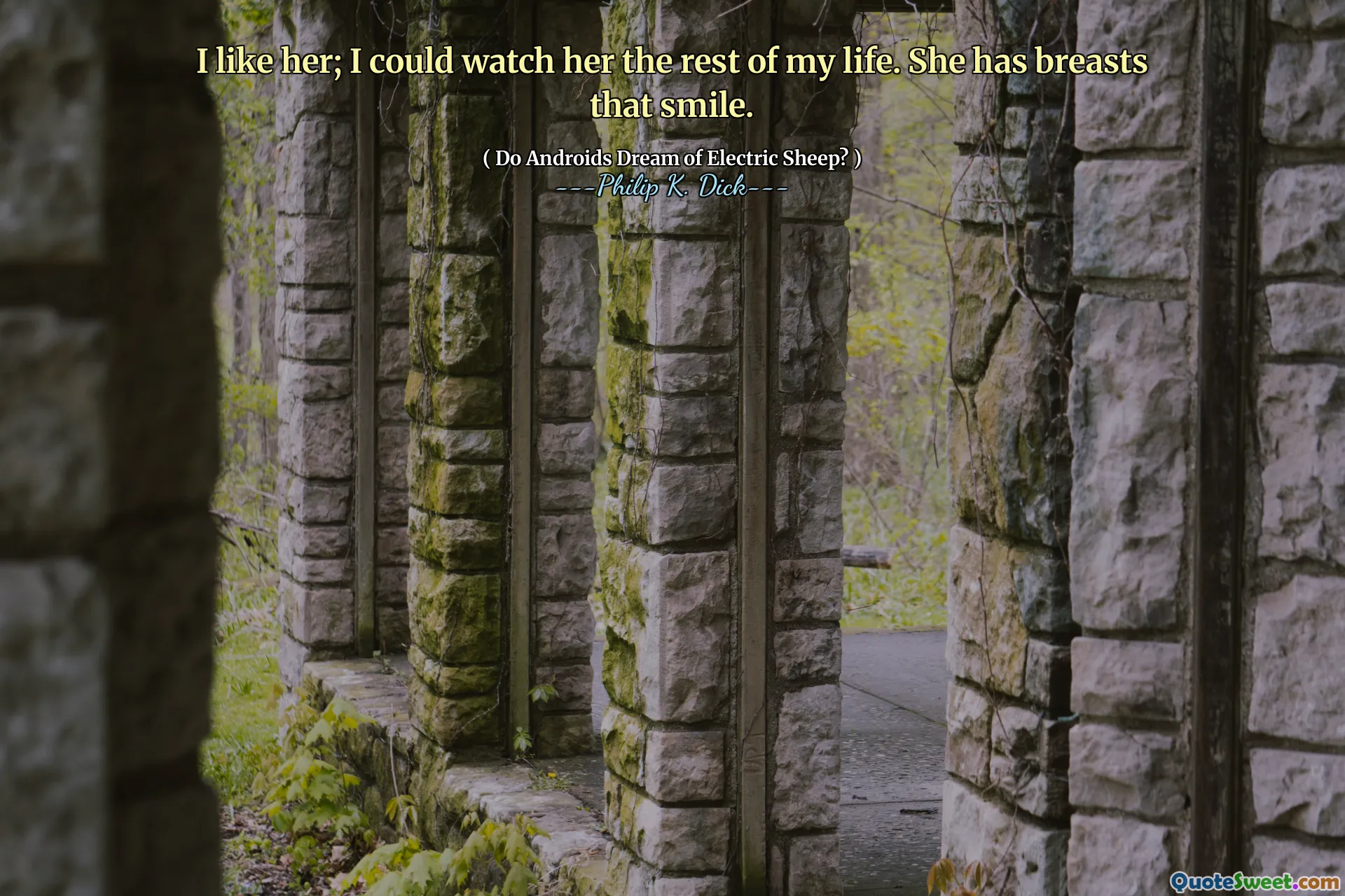 Она мне нравится; Я мог бы наблюдать за ней до конца своей жизни. У нее есть грудь, эта улыбка.