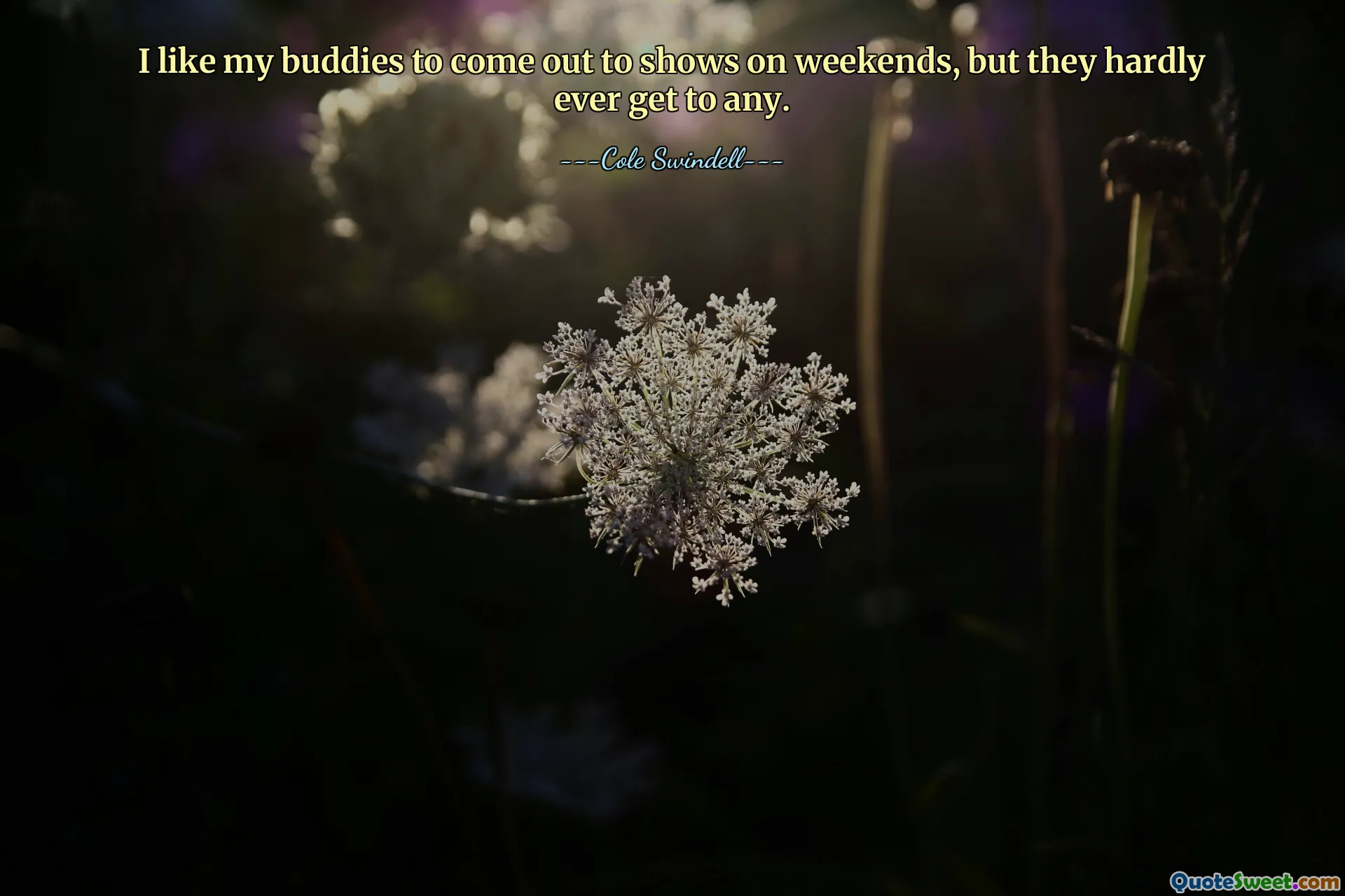 I like my buddies to come out to shows on weekends, but they hardly ever get to any.