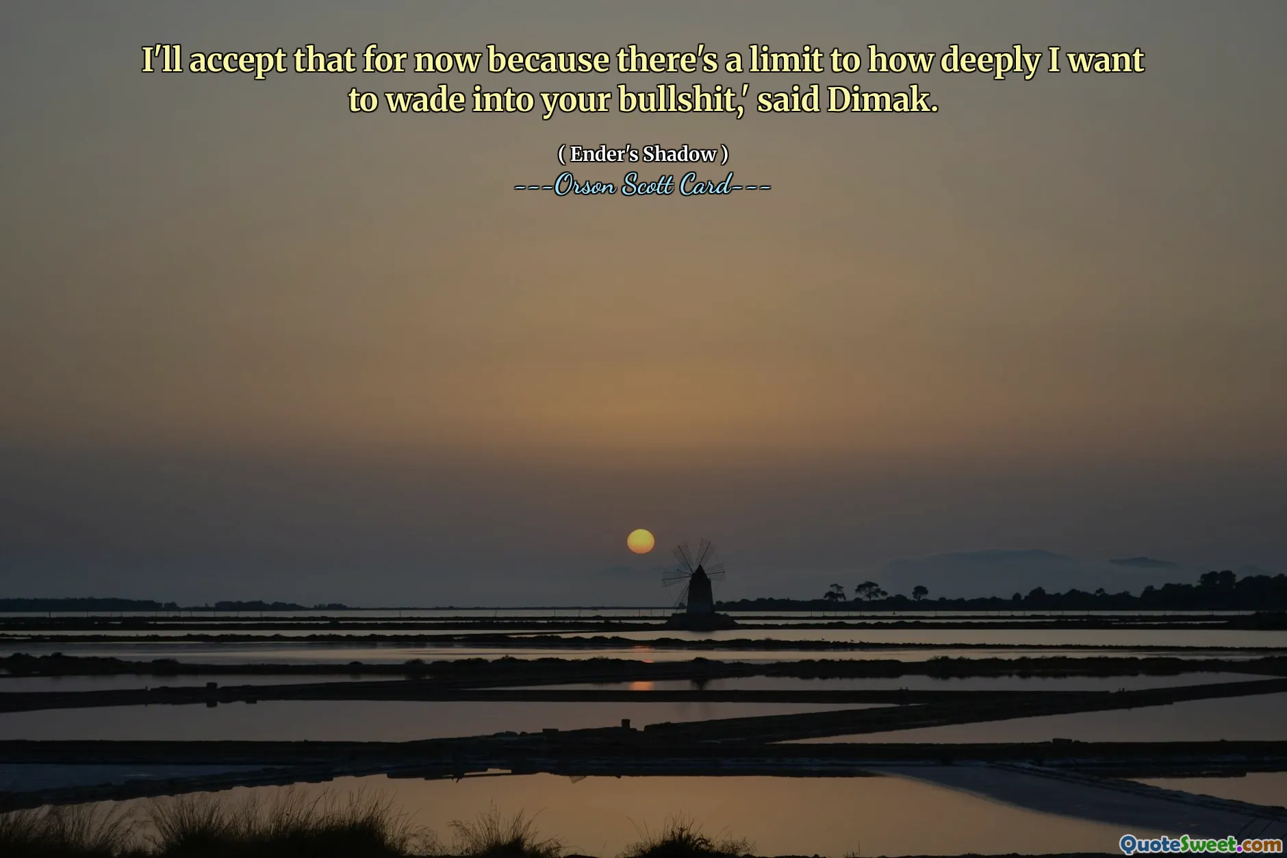 ახლა ამას მივიღებ, რადგან არსებობს ზღვარი, თუ რამდენად ღრმად მინდა ჩავუღრმავდე შენს სისულელეს, - თქვა დიმაკმა.