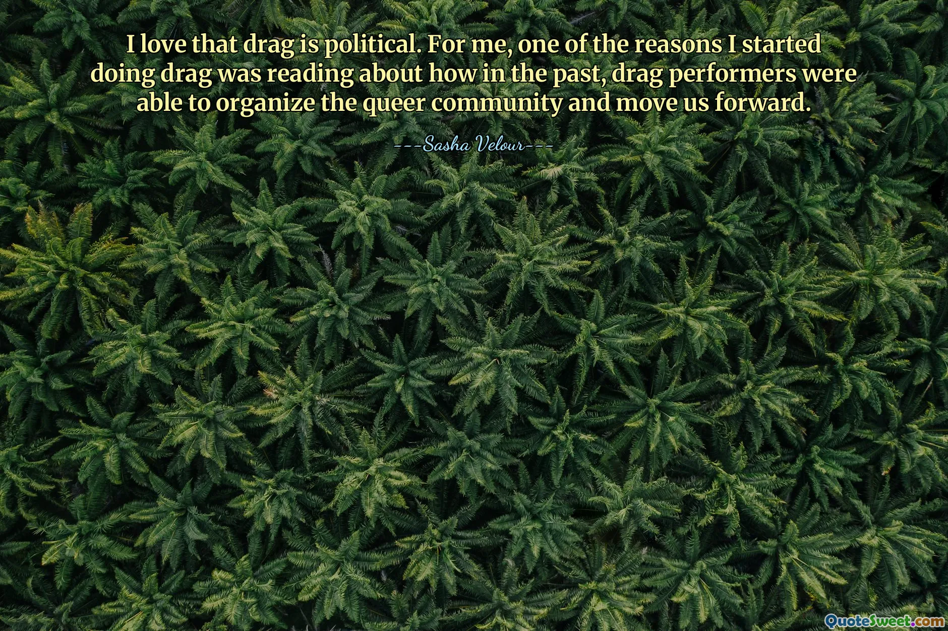 I love that drag is political. For me, one of the reasons I started doing drag was reading about how in the past, drag performers were able to organize the queer community and move us forward.