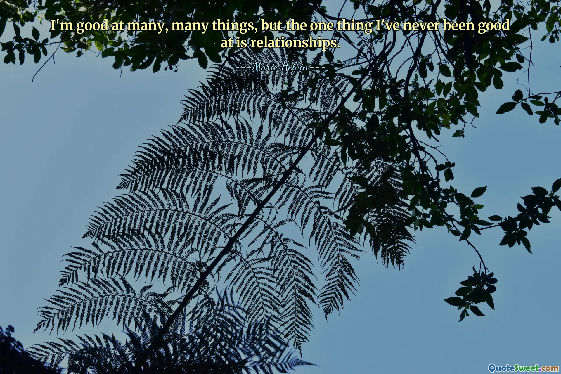 I'm good at many, many things, but the one thing I've never been good at is relationships.