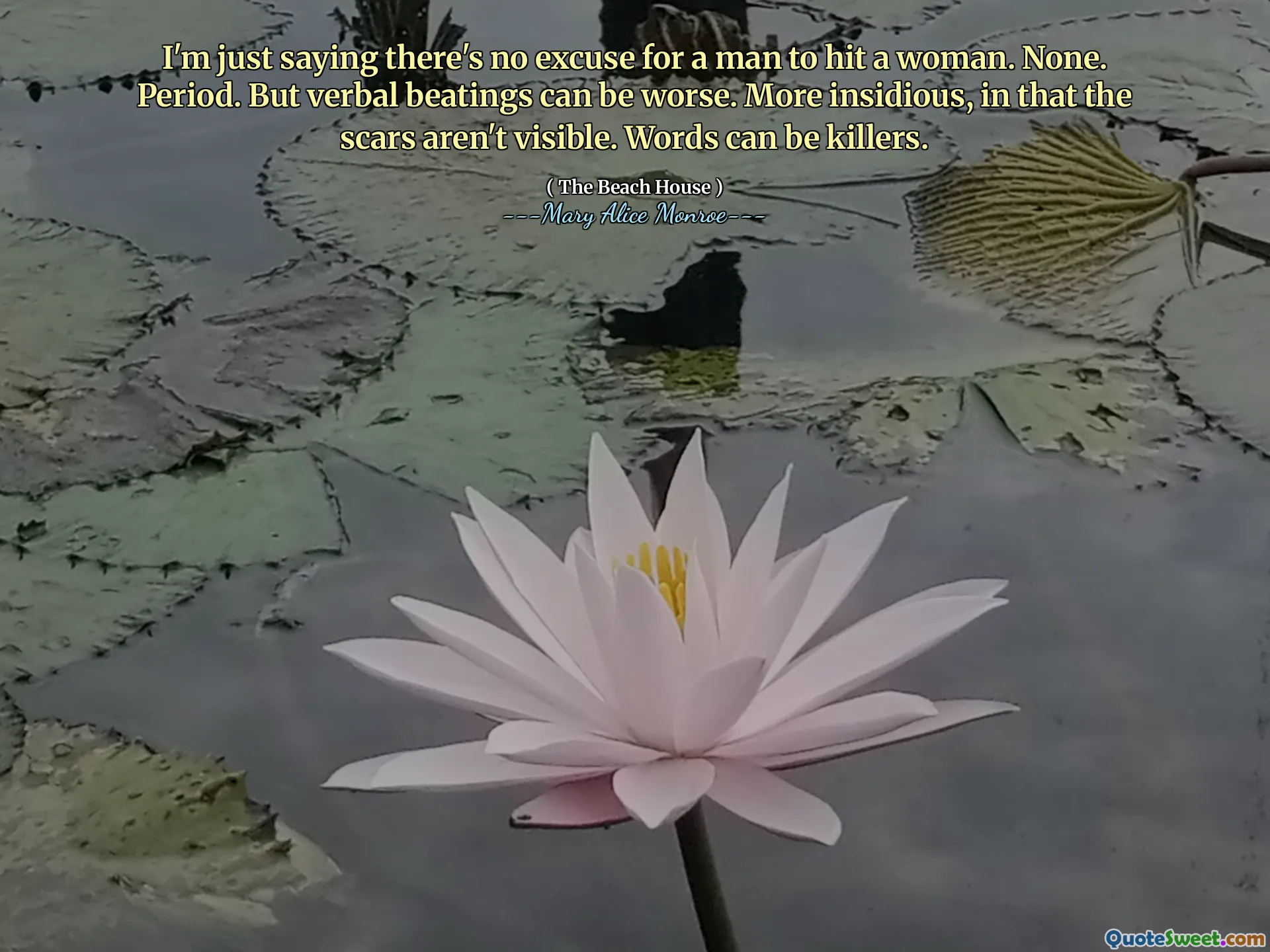 Jen říkám, že pro muže není omluva, který by zasáhl ženu. Žádný. Období. Verbální bití však může být horší. Zákeřnější v tom, že jizvy nejsou viditelné. Slova mohou být zabijáci.