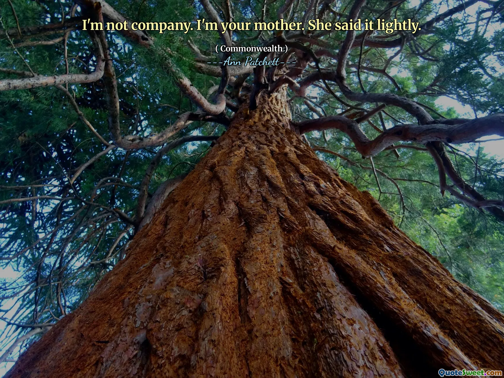 I'm not company. I'm your mother. She said it lightly.