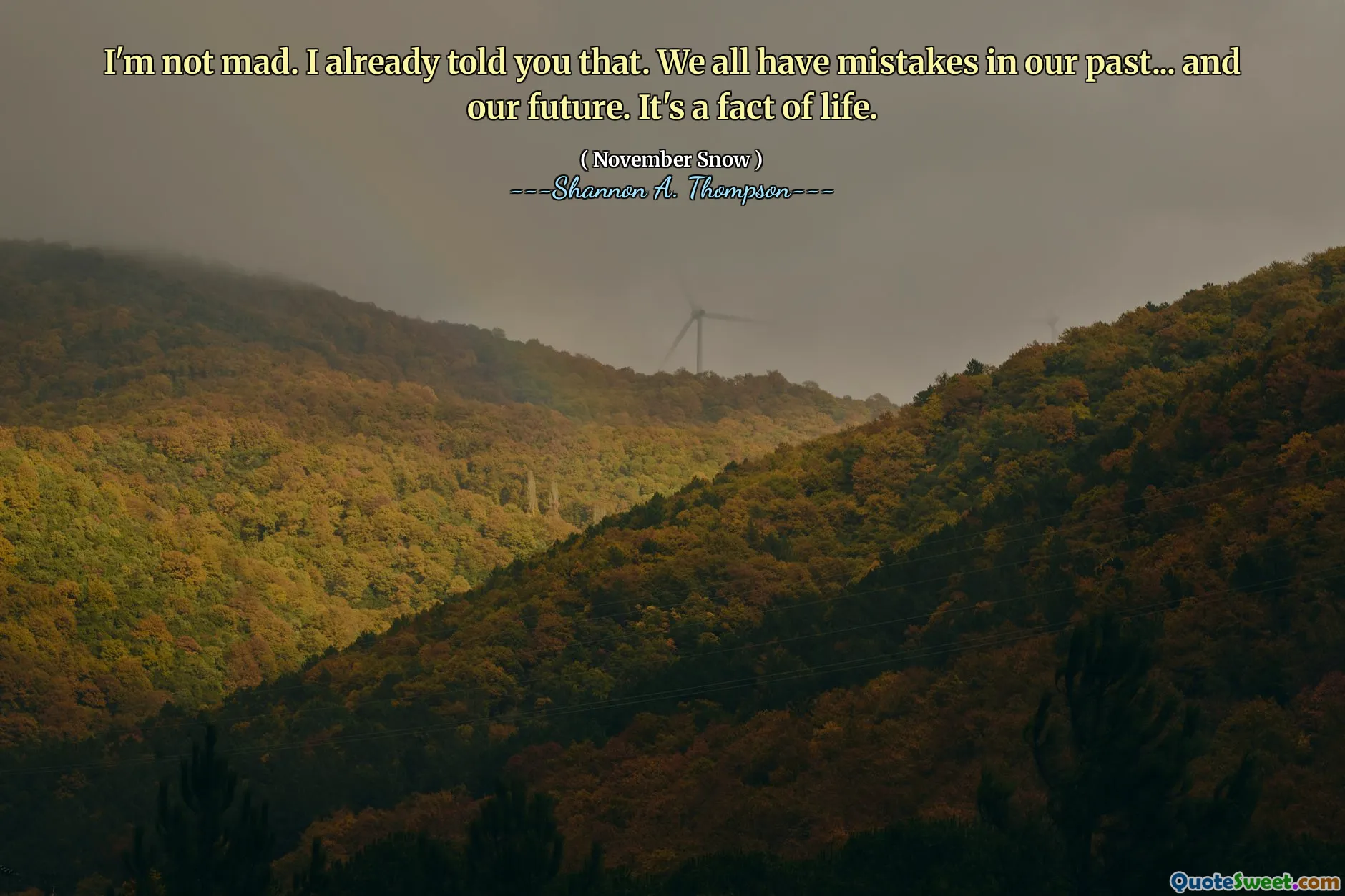 I'm not mad. I already told you that. We all have mistakes in our past... and our future. It's a fact of life.