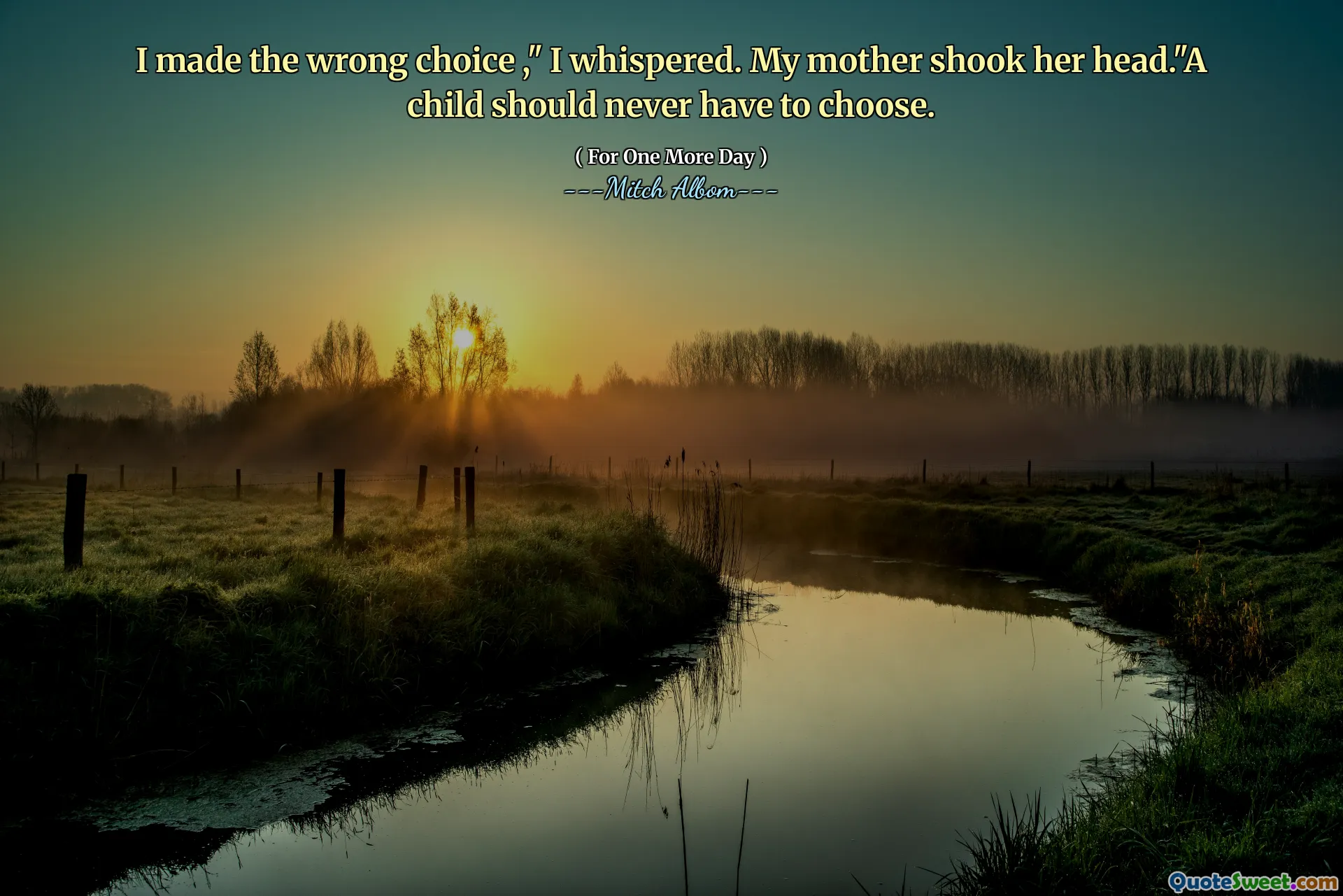 I made the wrong choice ," I whispered. My mother shook her head."A child should never have to choose.
