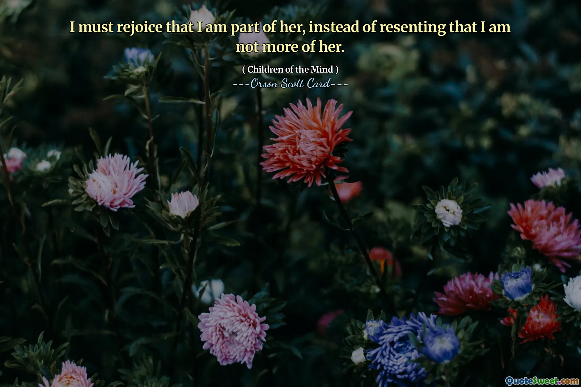 I must rejoice that I am part of her, instead of resenting that I am not more of her.