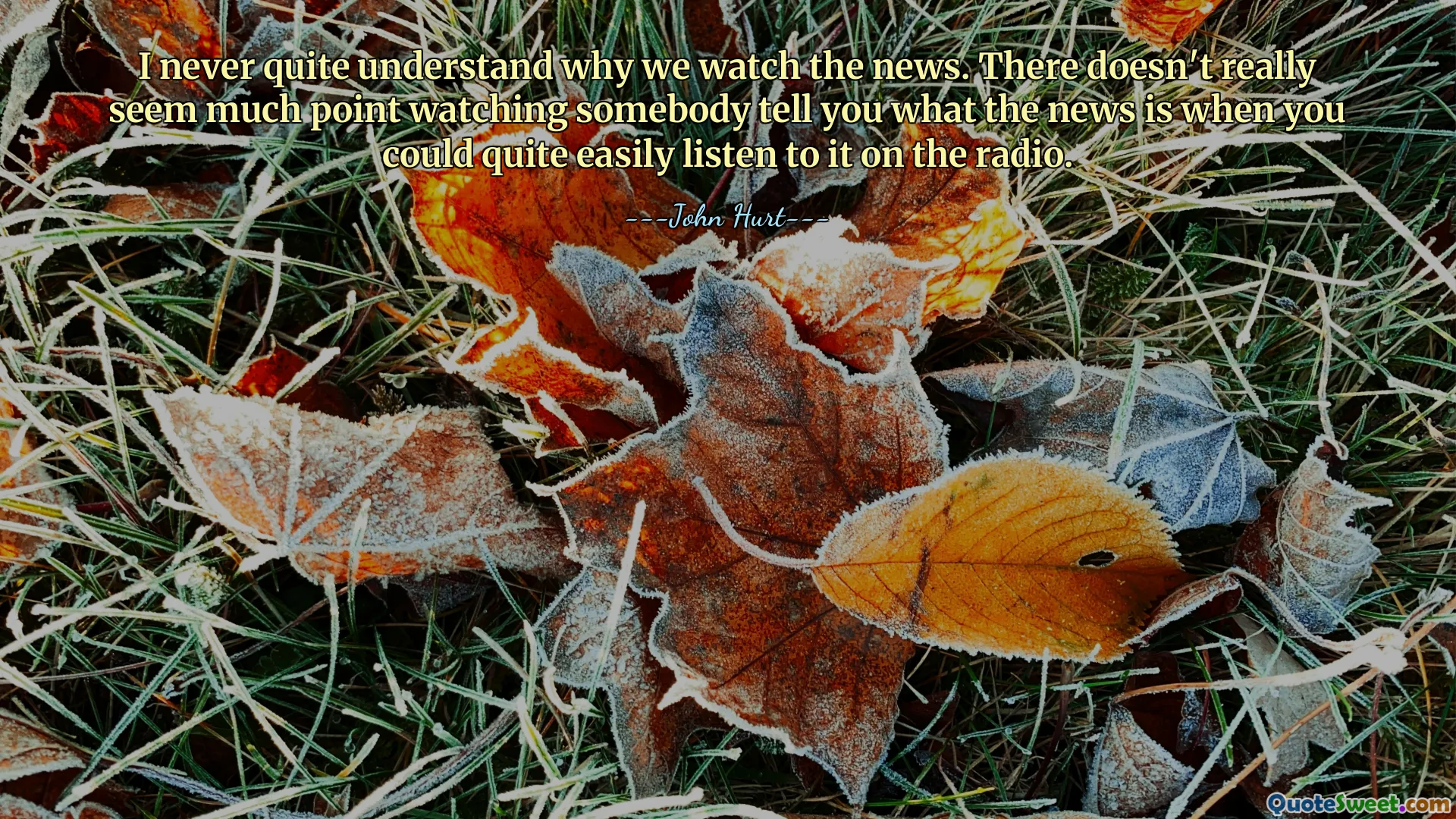 I never quite understand why we watch the news. There doesn't really seem much point watching somebody tell you what the news is when you could quite easily listen to it on the radio.