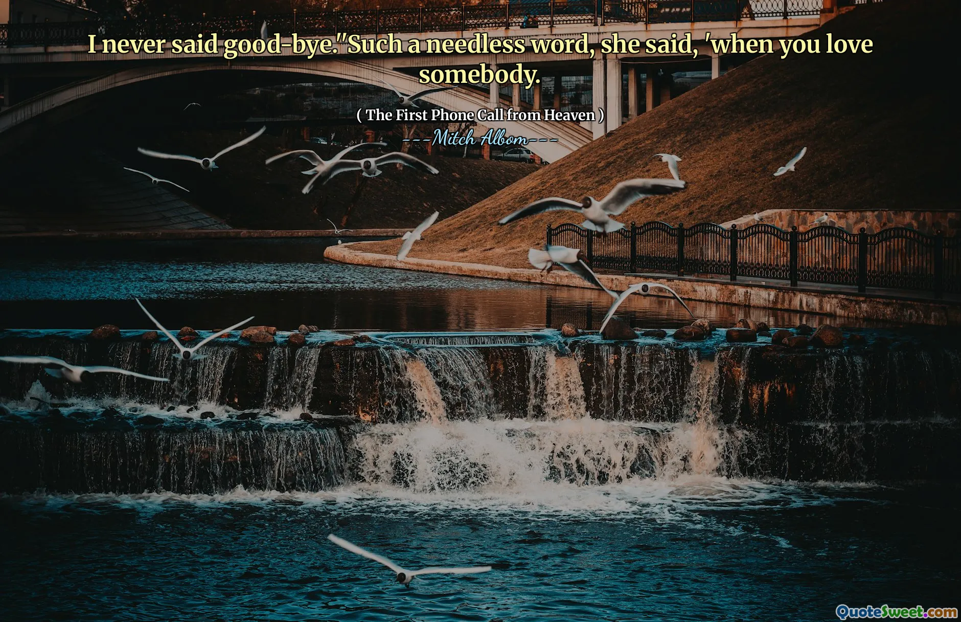 I never said good-bye.''Such a needless word, she said, 'when you love somebody.